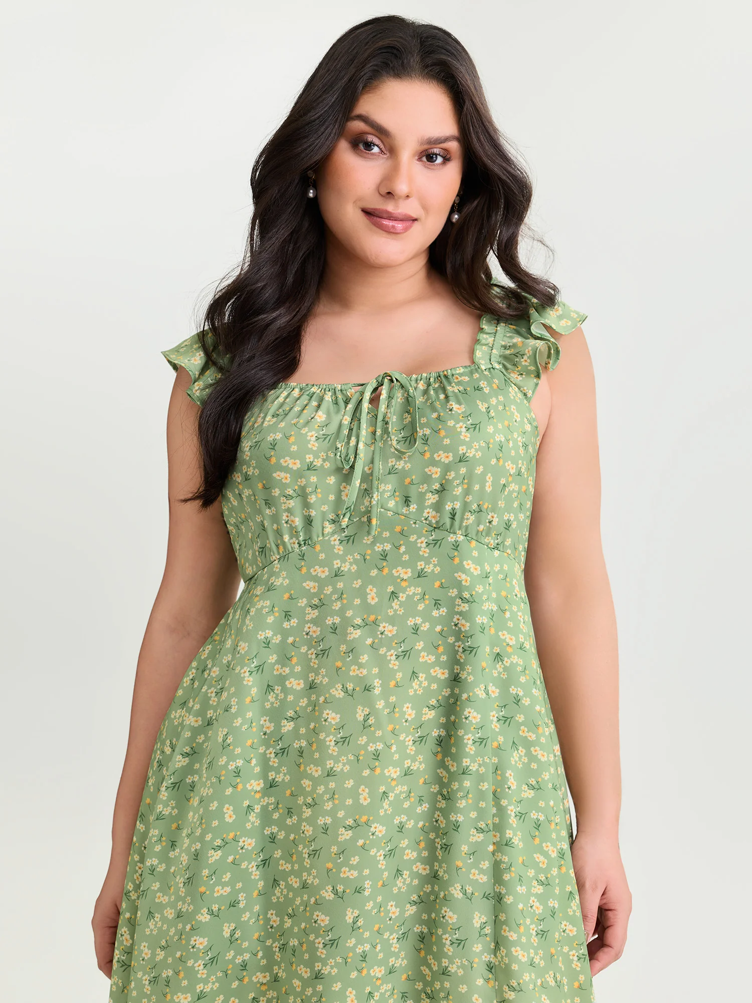 Floral Print Bustier Drawstring Midi Dress - Image 2