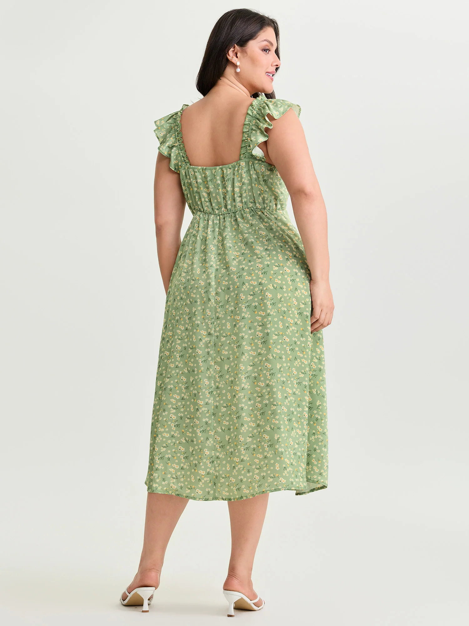 Floral Print Bustier Drawstring Midi Dress - Image 5