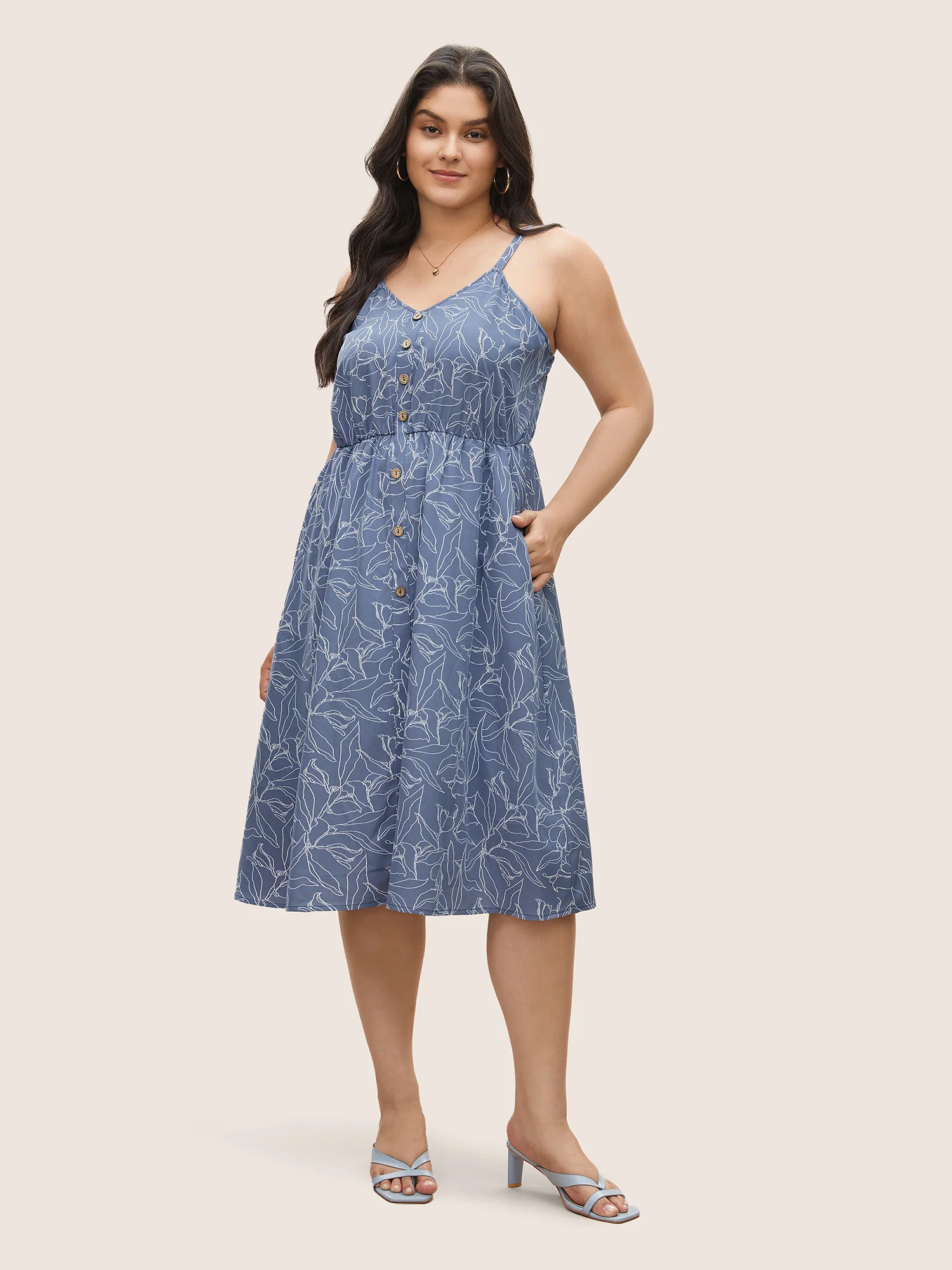 Floral Print Button Detail Cami Dress - Image 2