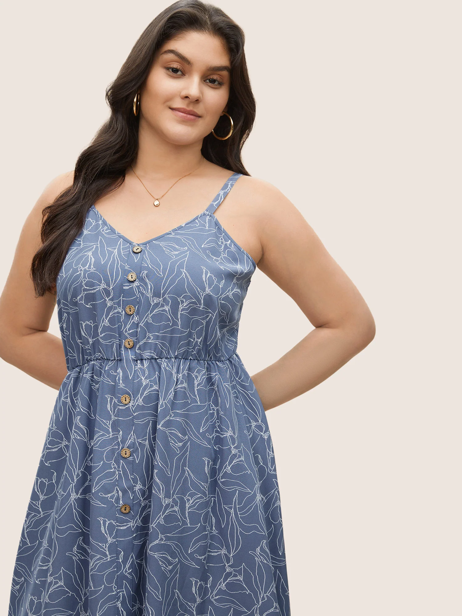 Floral Print Button Detail Cami Dress - Image 3