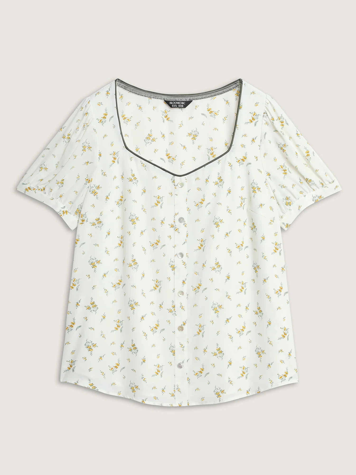 Floral Print Button Detail Color Contrast Blouse - Image 8