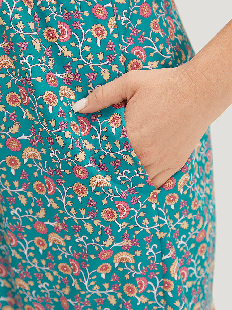 Floral Print Button Detail Elastic Waist Patchwork Dress - Image 10