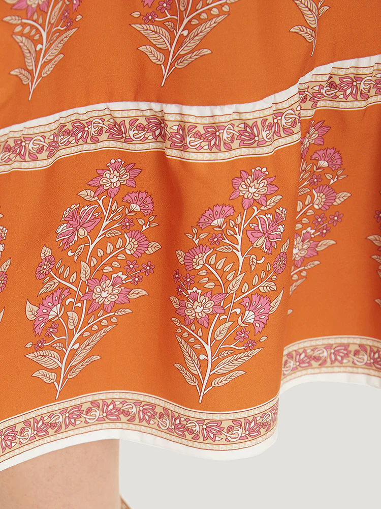 Floral Print Button Detail Elastic Waist Patchwork Dress - Image 11