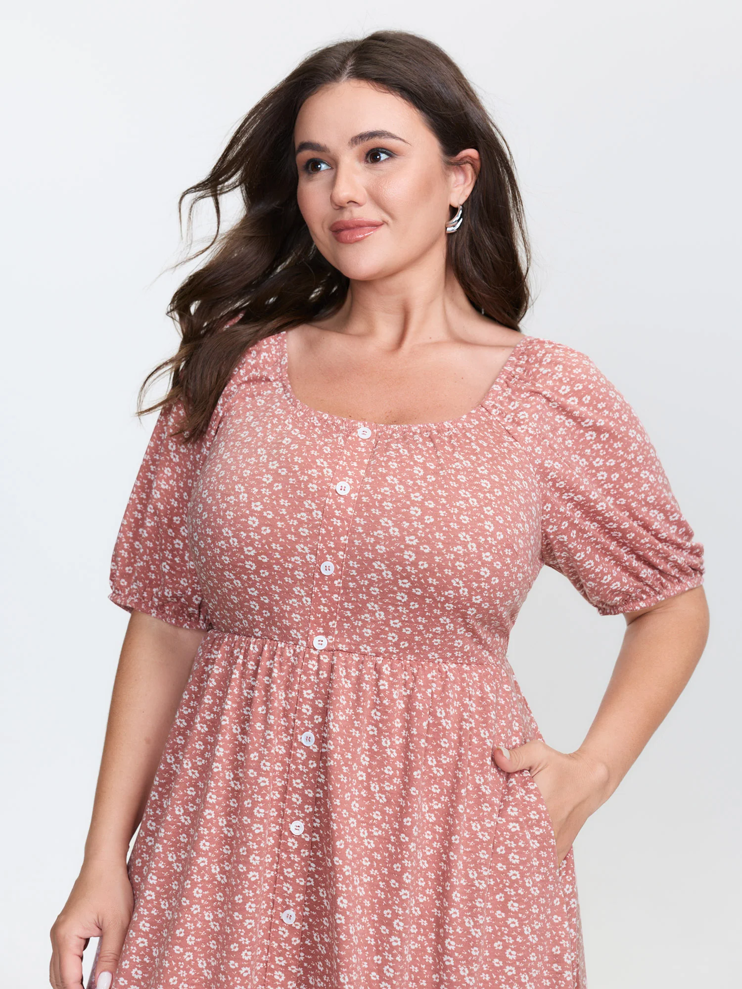 Floral Print Button Detail Mini Dress - Image 2