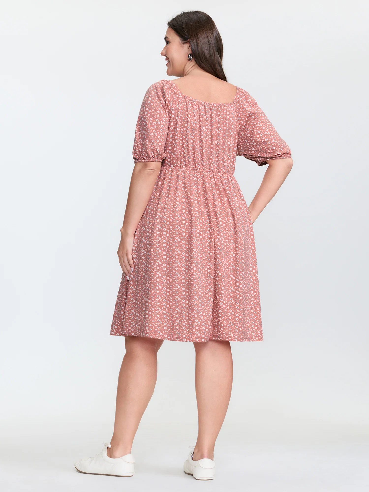 Floral Print Button Detail Mini Dress - Image 4