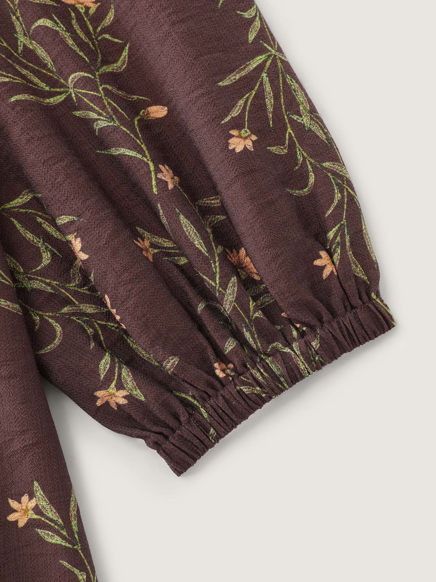 Floral Print Button Detail Round Neck Midi Dress - Image 6