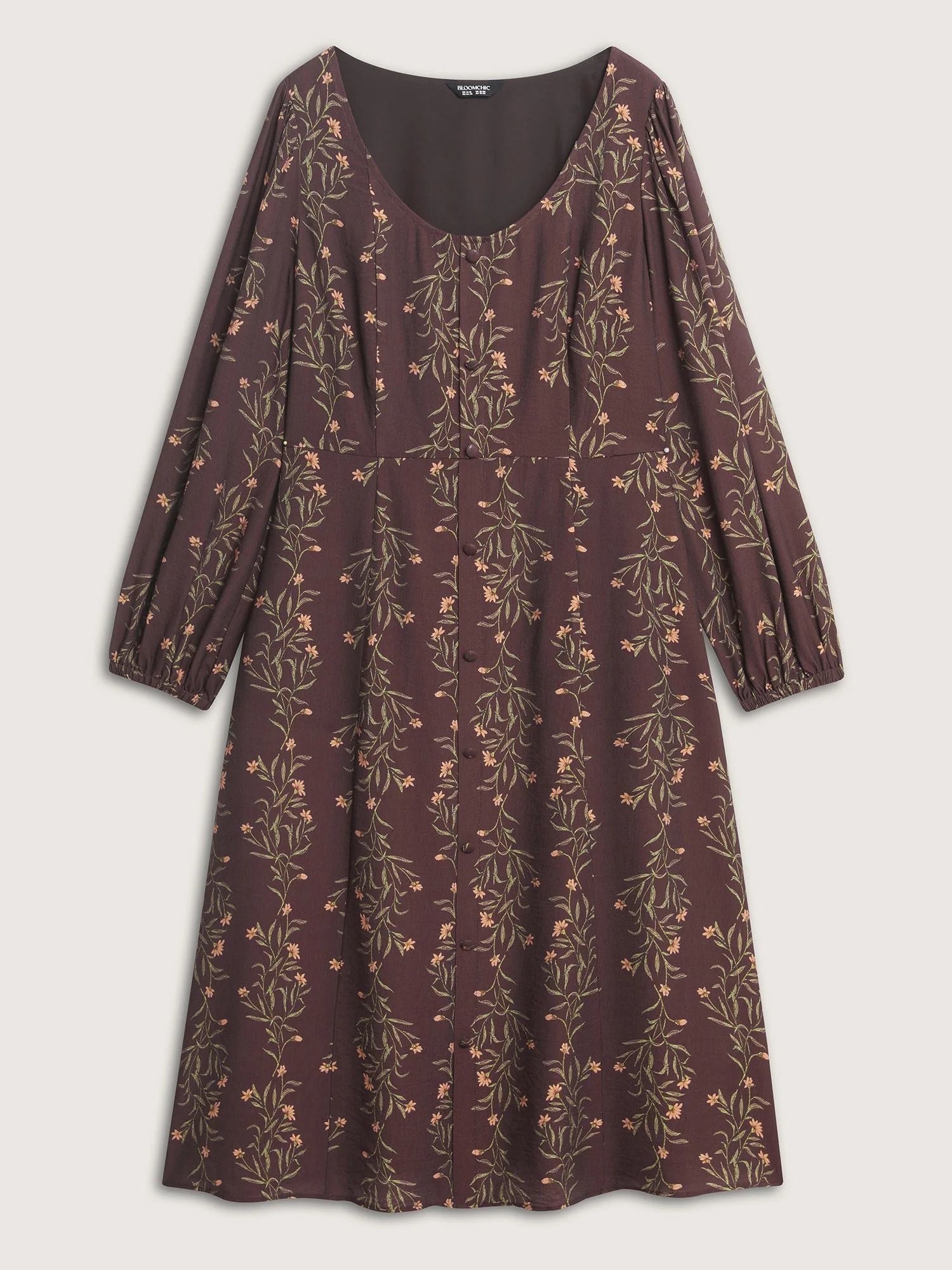 Floral Print Button Detail Round Neck Midi Dress - Image 7