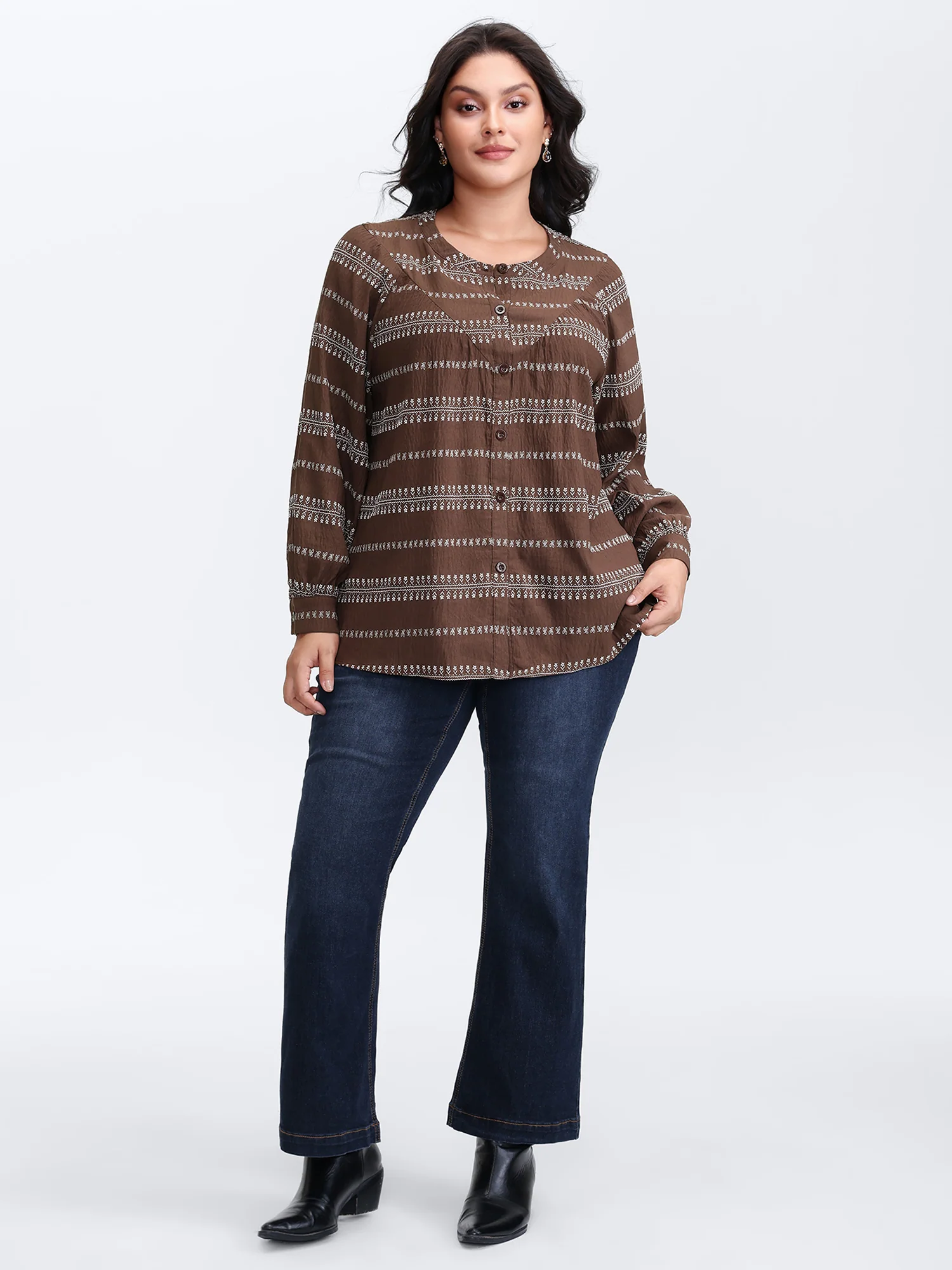 Floral Print Button-Front Blouse - Image 3