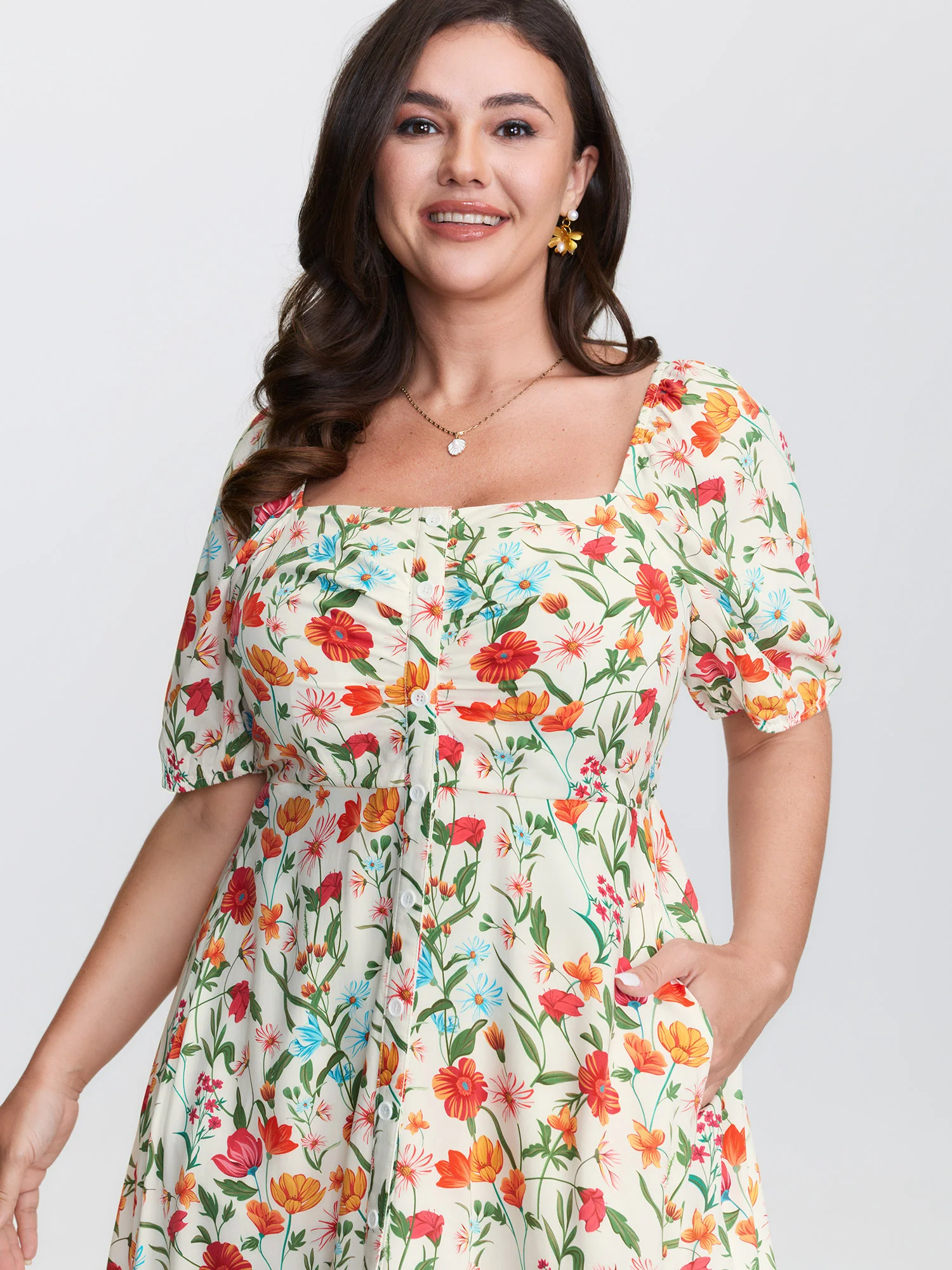 Floral Print Button Placket Maxi Dress - Image 2