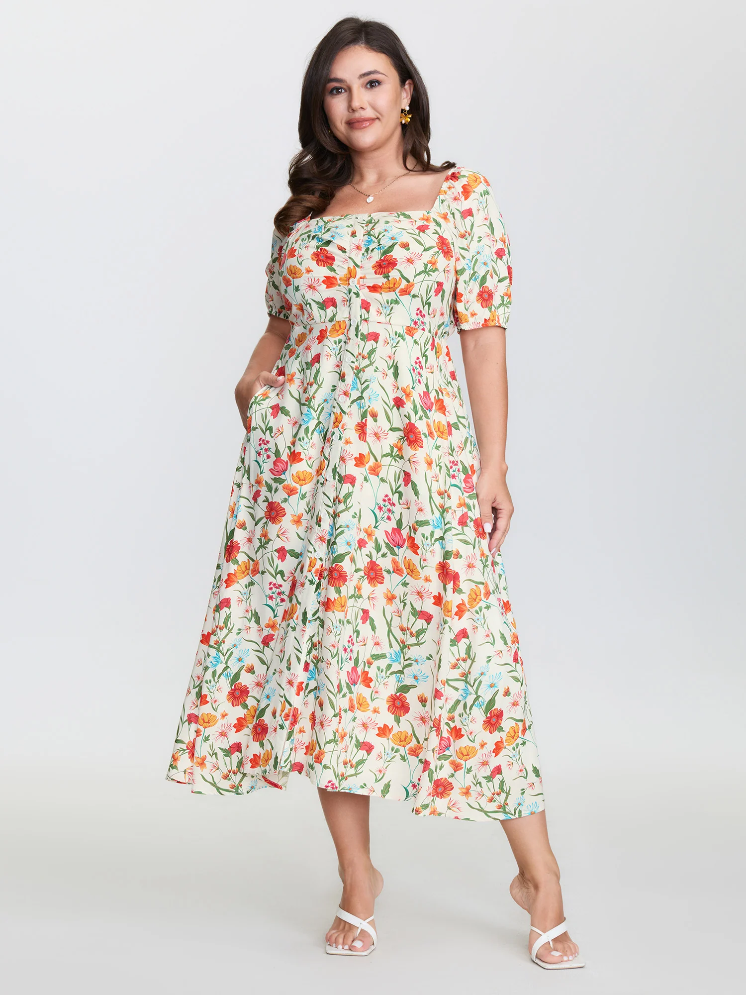 Floral Print Button Placket Maxi Dress - Image 3