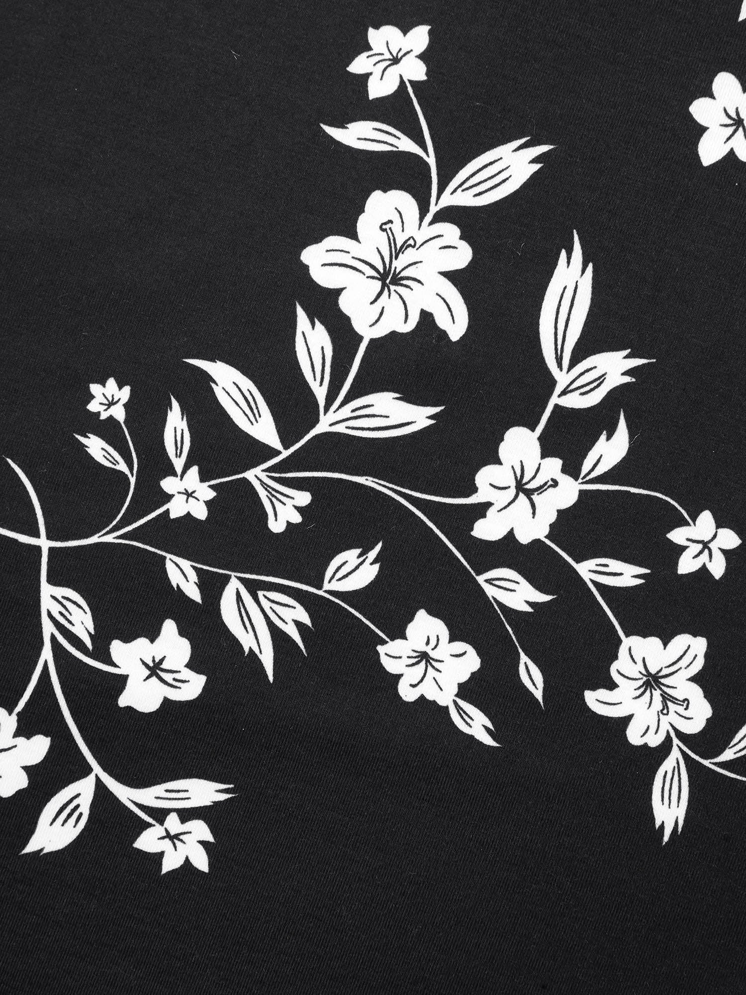 Floral Print Button Placket Pleated T-Shirt - Image 6