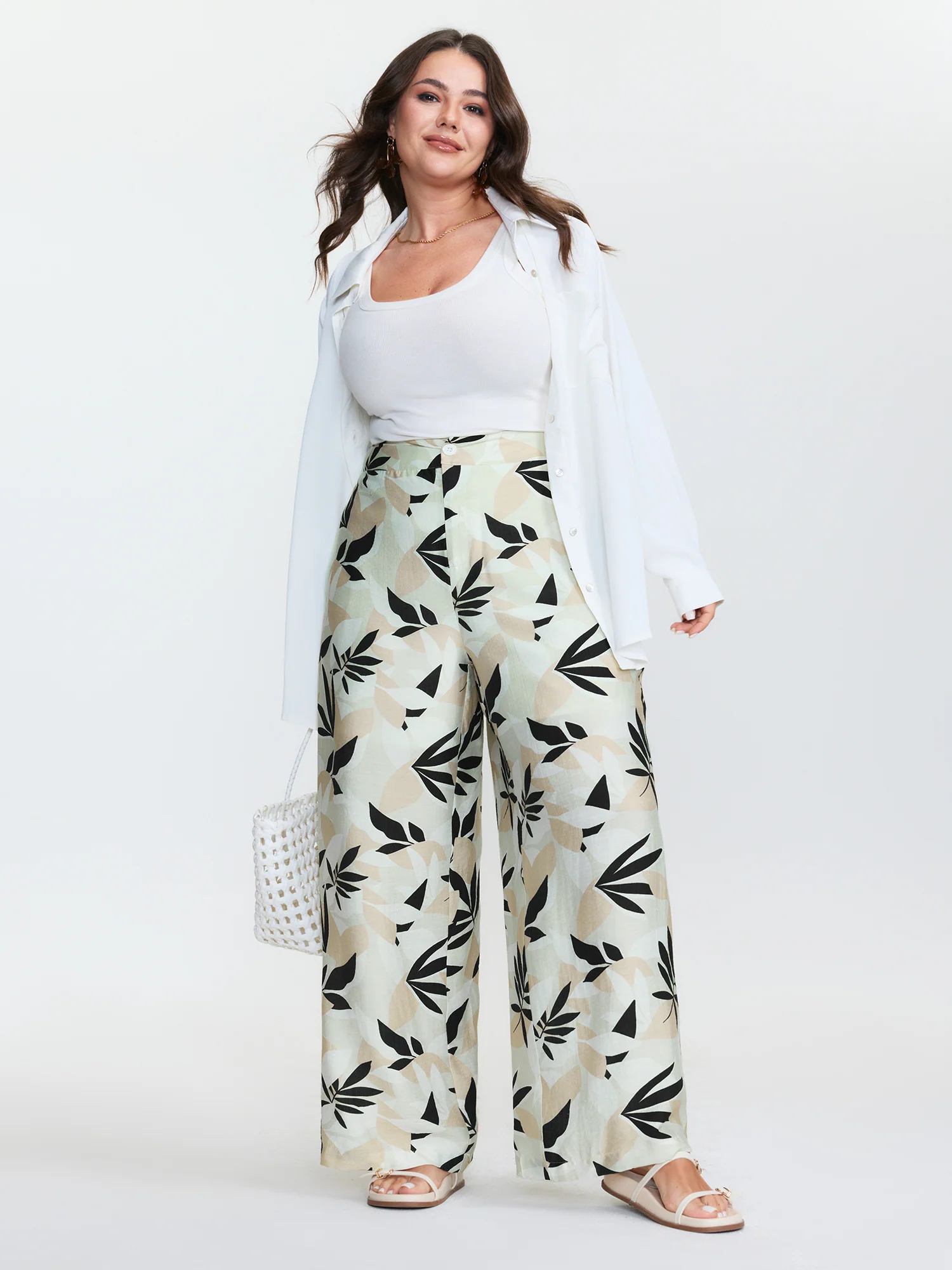 Floral Print Button Straight-Leg Pants