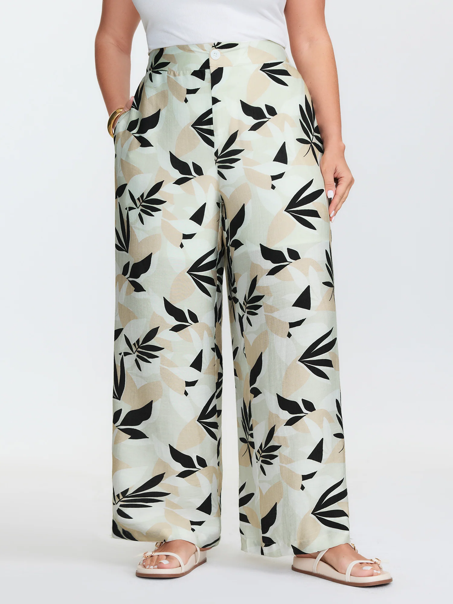 Floral Print Button Straight-Leg Pants - Image 2