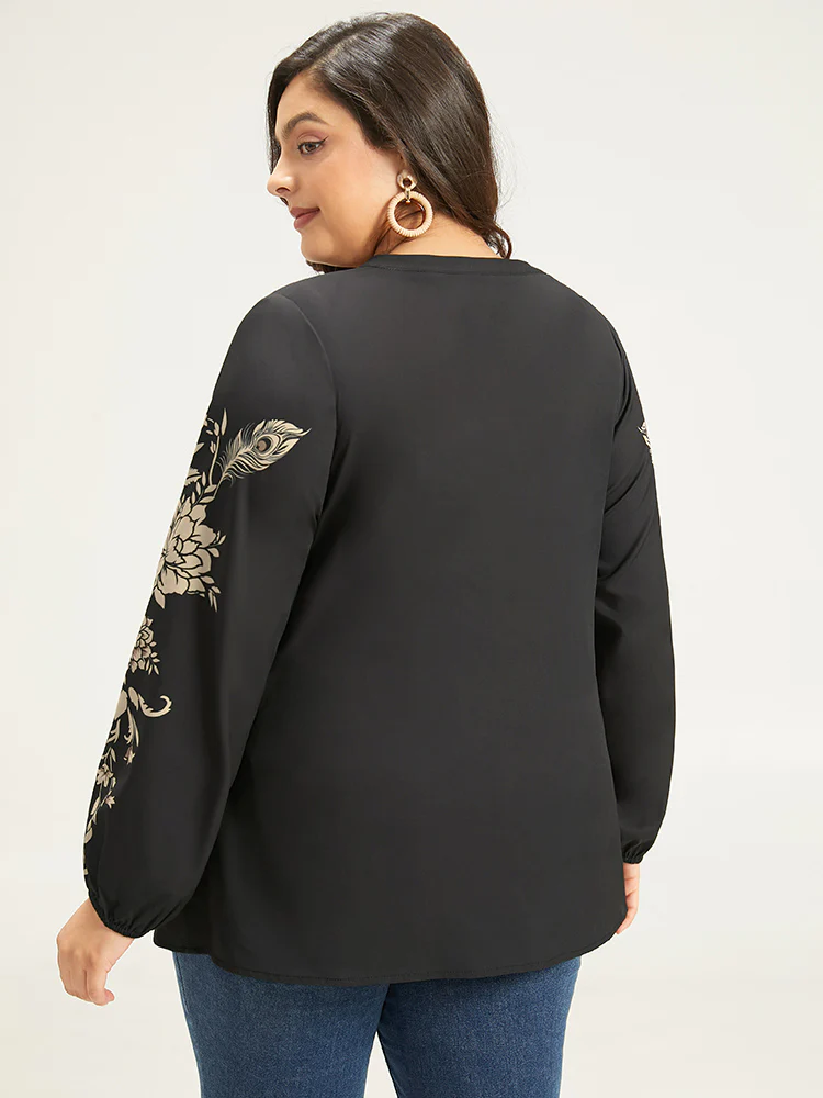 Floral Print Button Up Lantern Sleeve Blouse - Image 6