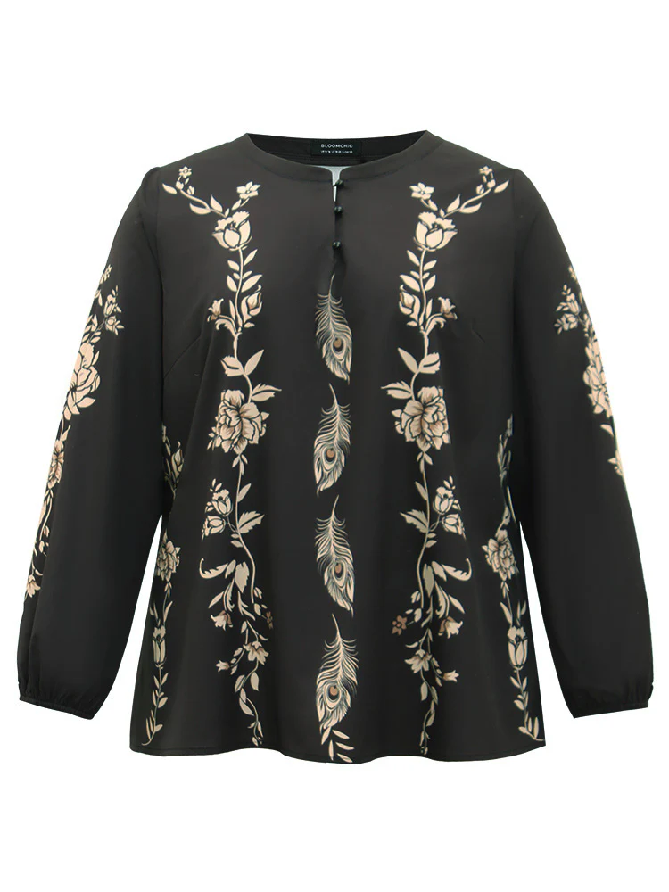 Floral Print Button Up Lantern Sleeve Blouse - Image 9