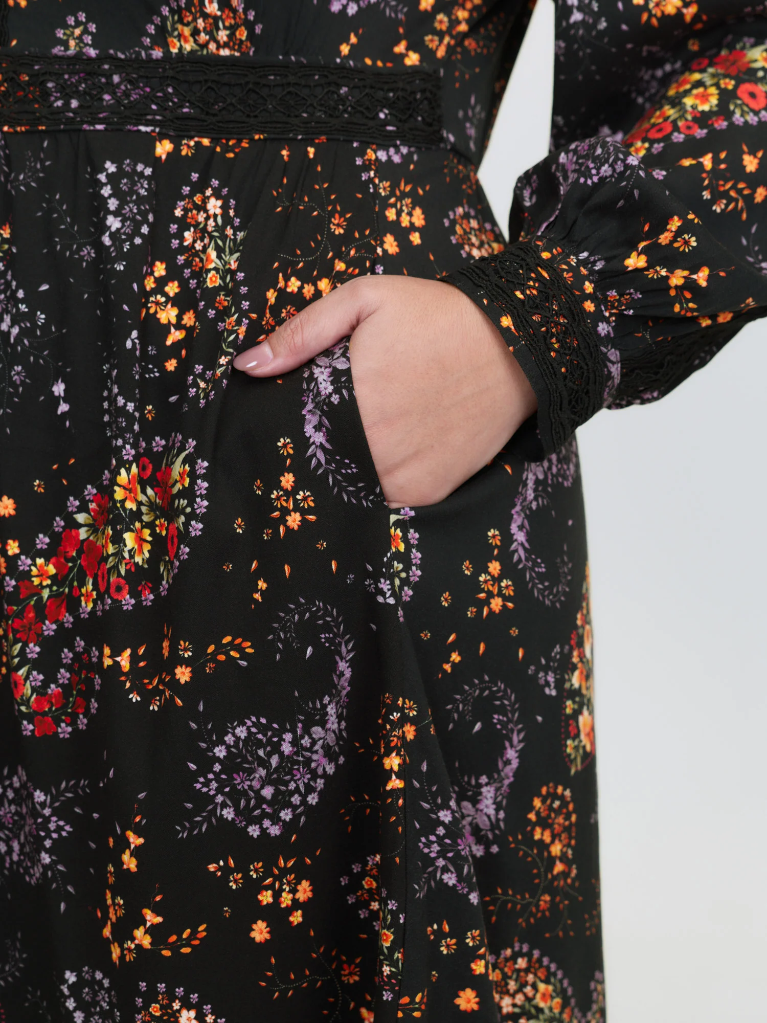 Floral Print Button V-Neck Midi Dress - Image 4