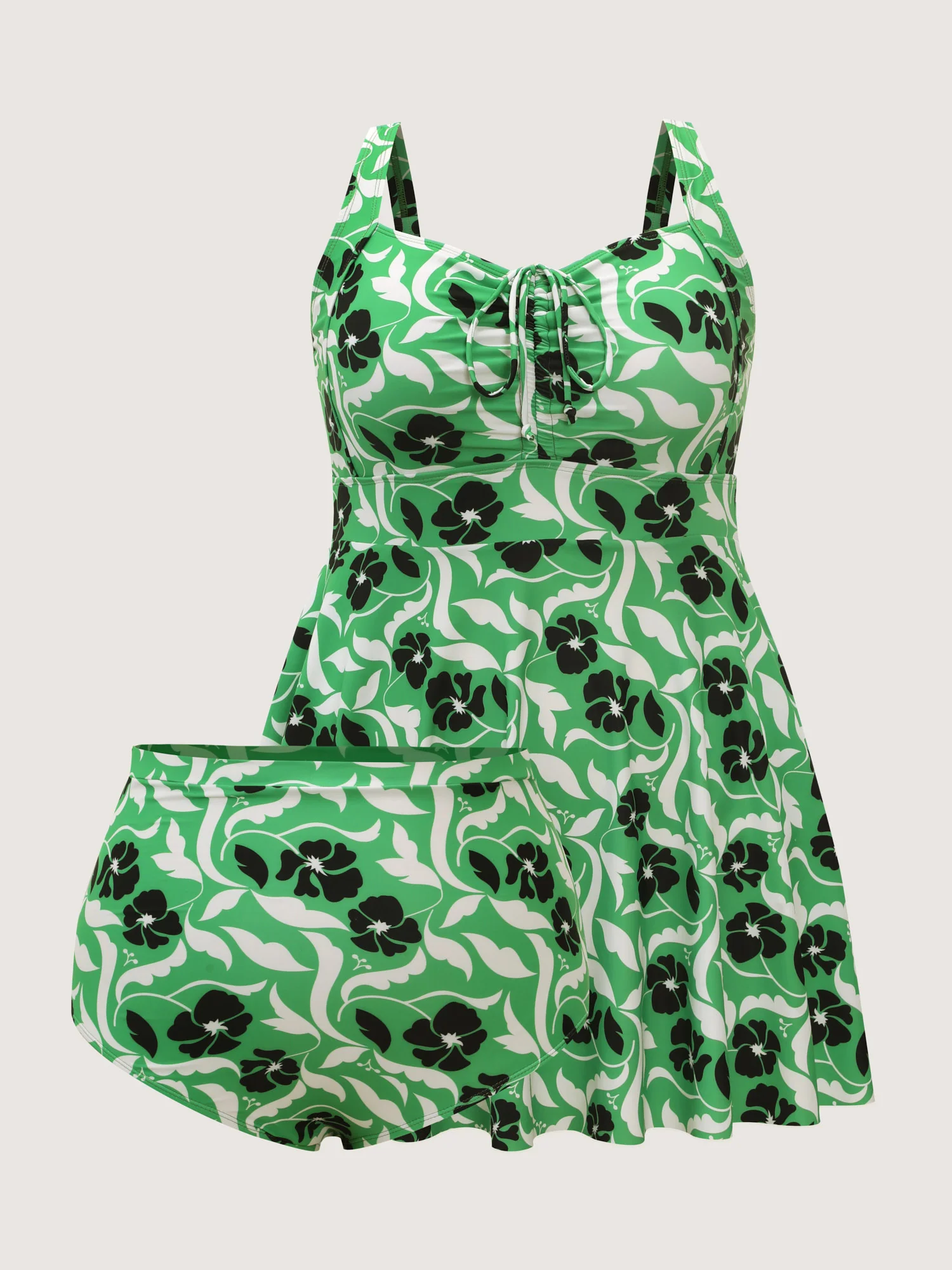 Floral Print Channel Drawstring Pockets Swim Dress - Image 6
