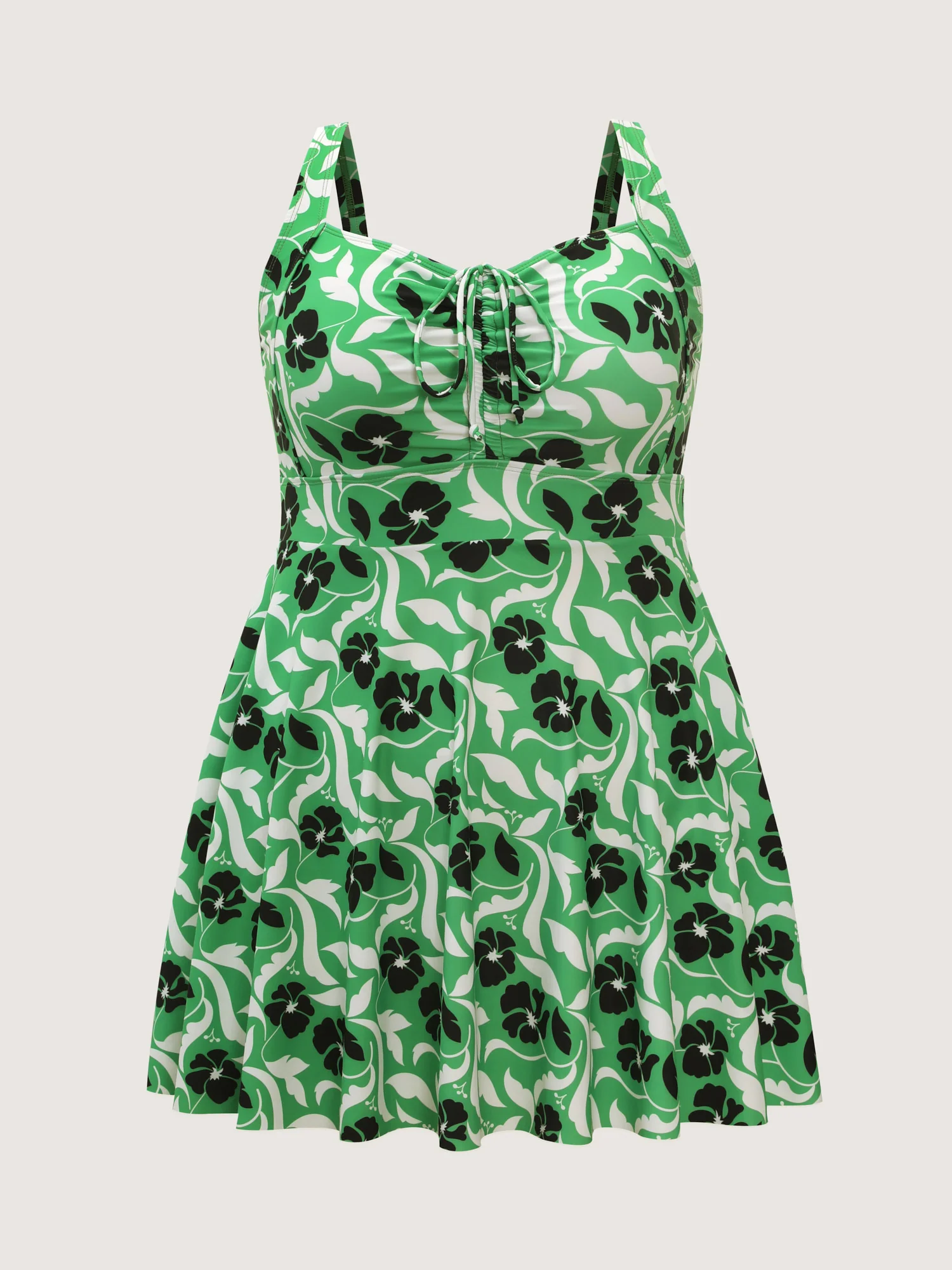 Floral Print Channel Drawstring Pockets Swim Dress - Image 7