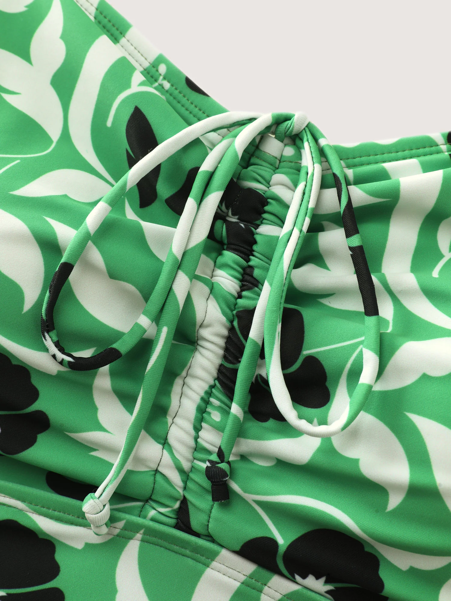 Floral Print Channel Drawstring Pockets Swim Dress - Image 9