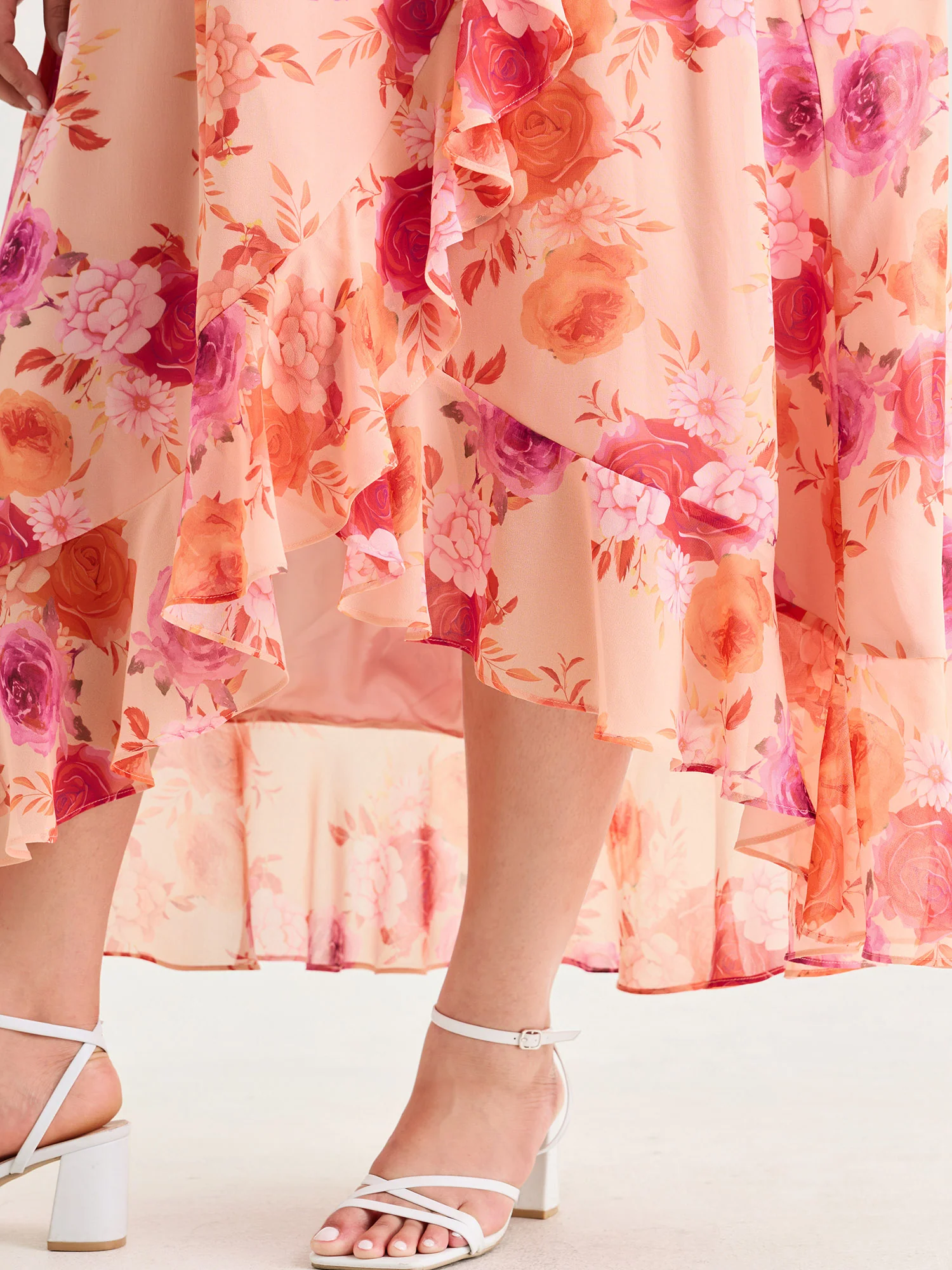 Floral Print Chiffon Flowy High Low Hem Midi Dress - Image 3