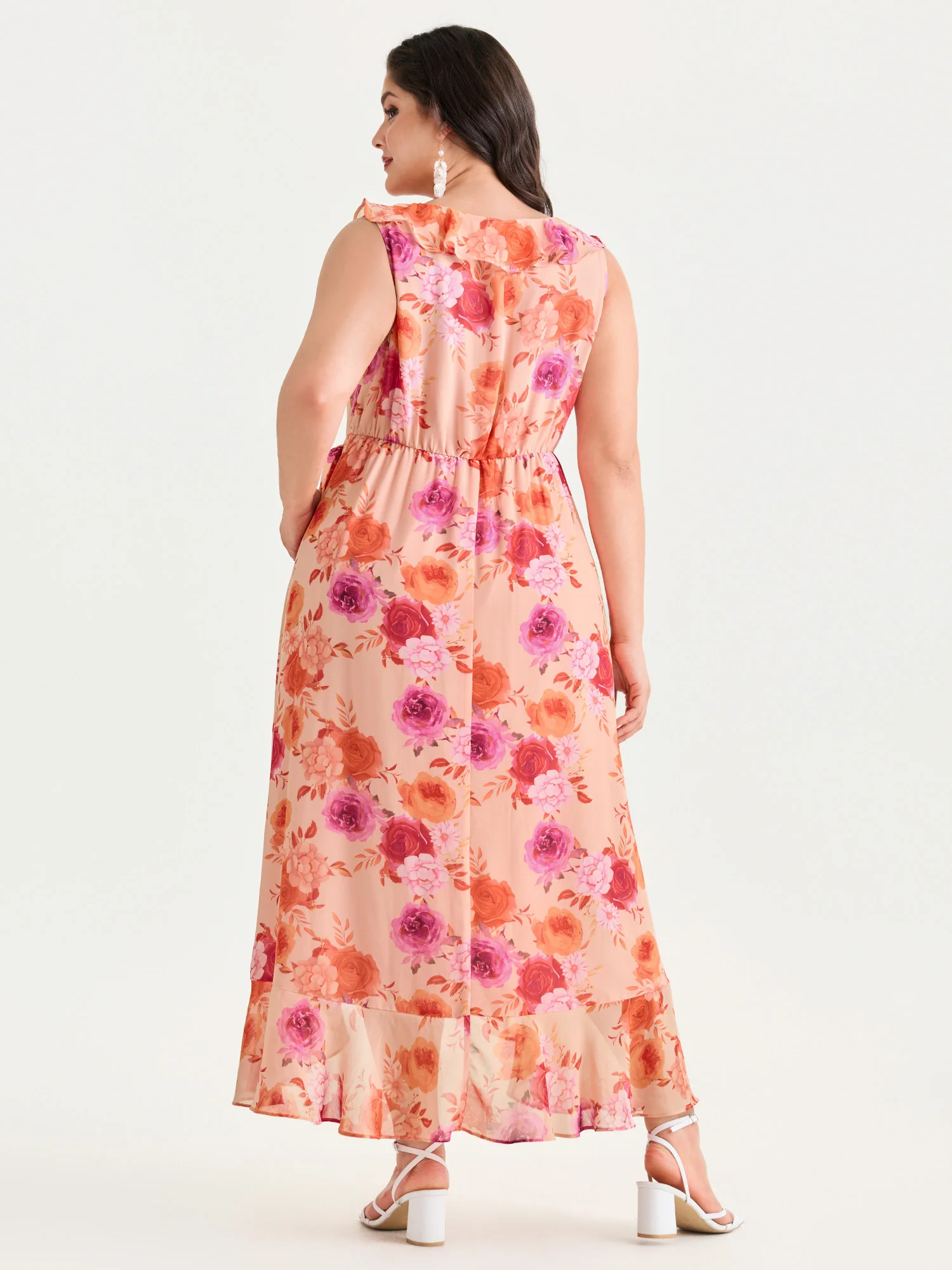 Floral Print Chiffon Flowy High Low Hem Midi Dress - Image 4