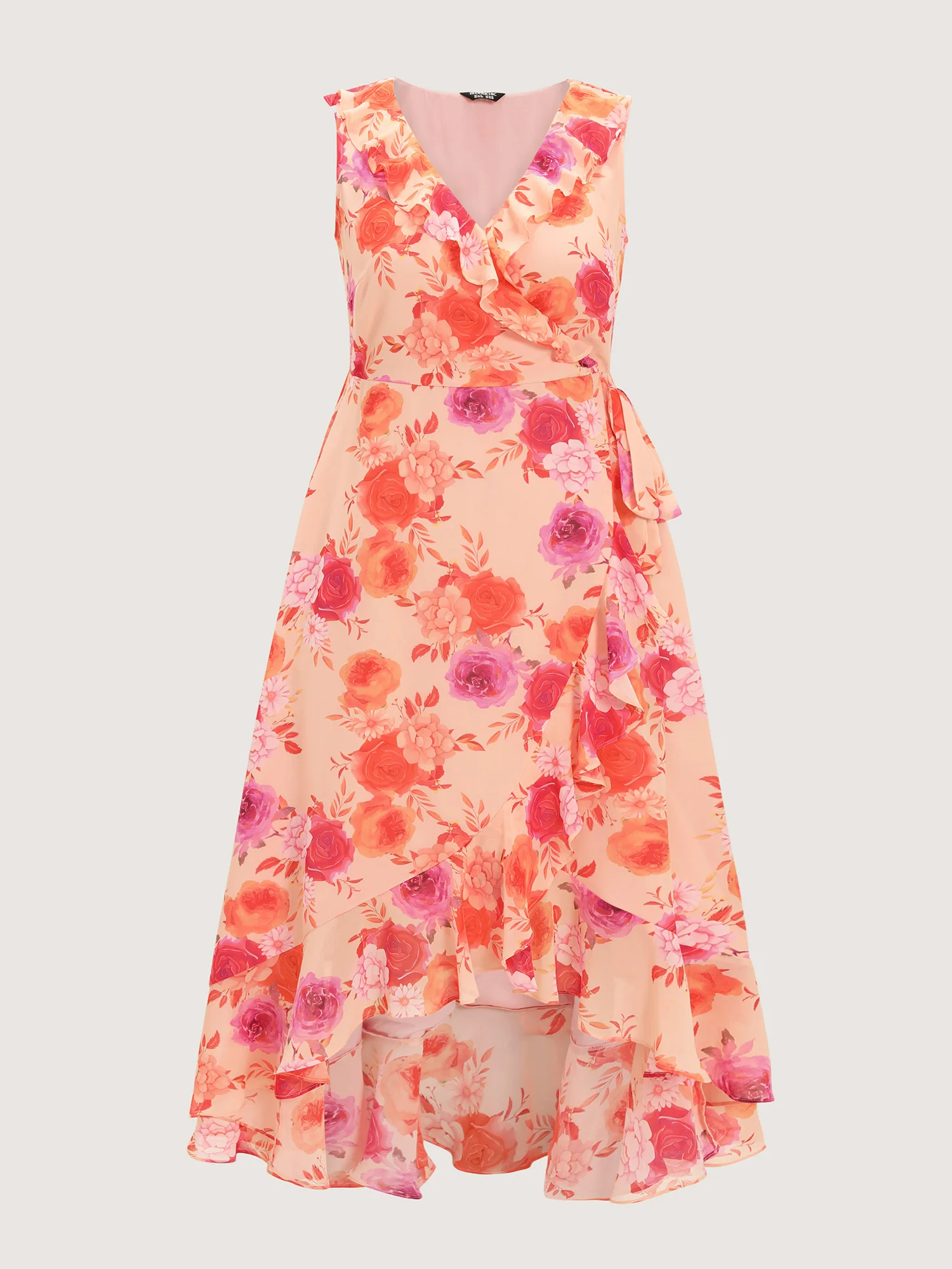 Floral Print Chiffon Flowy High Low Hem Midi Dress - Image 5