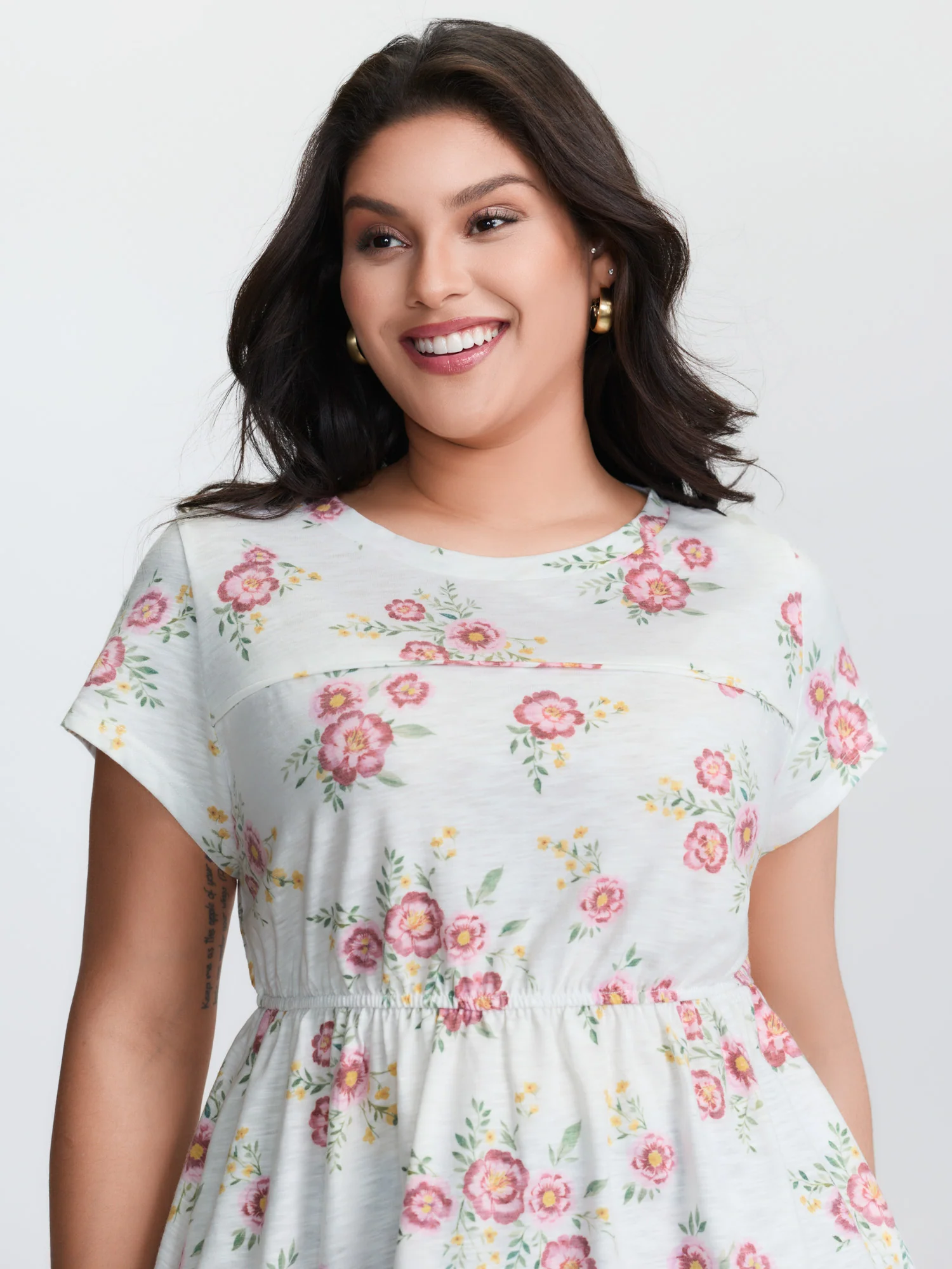 Floral Print Cinched Flared Blouse - Image 2