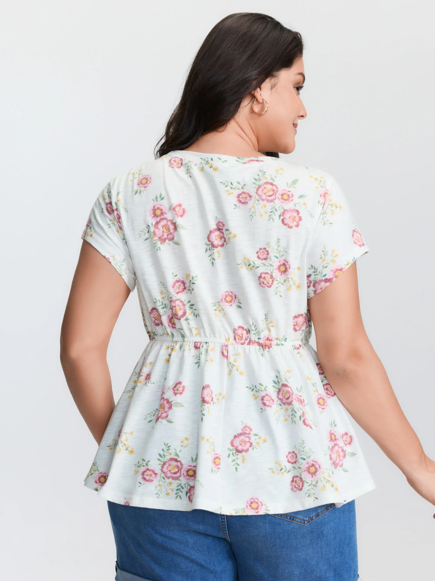 Floral Print Cinched Flared Blouse - Image 4