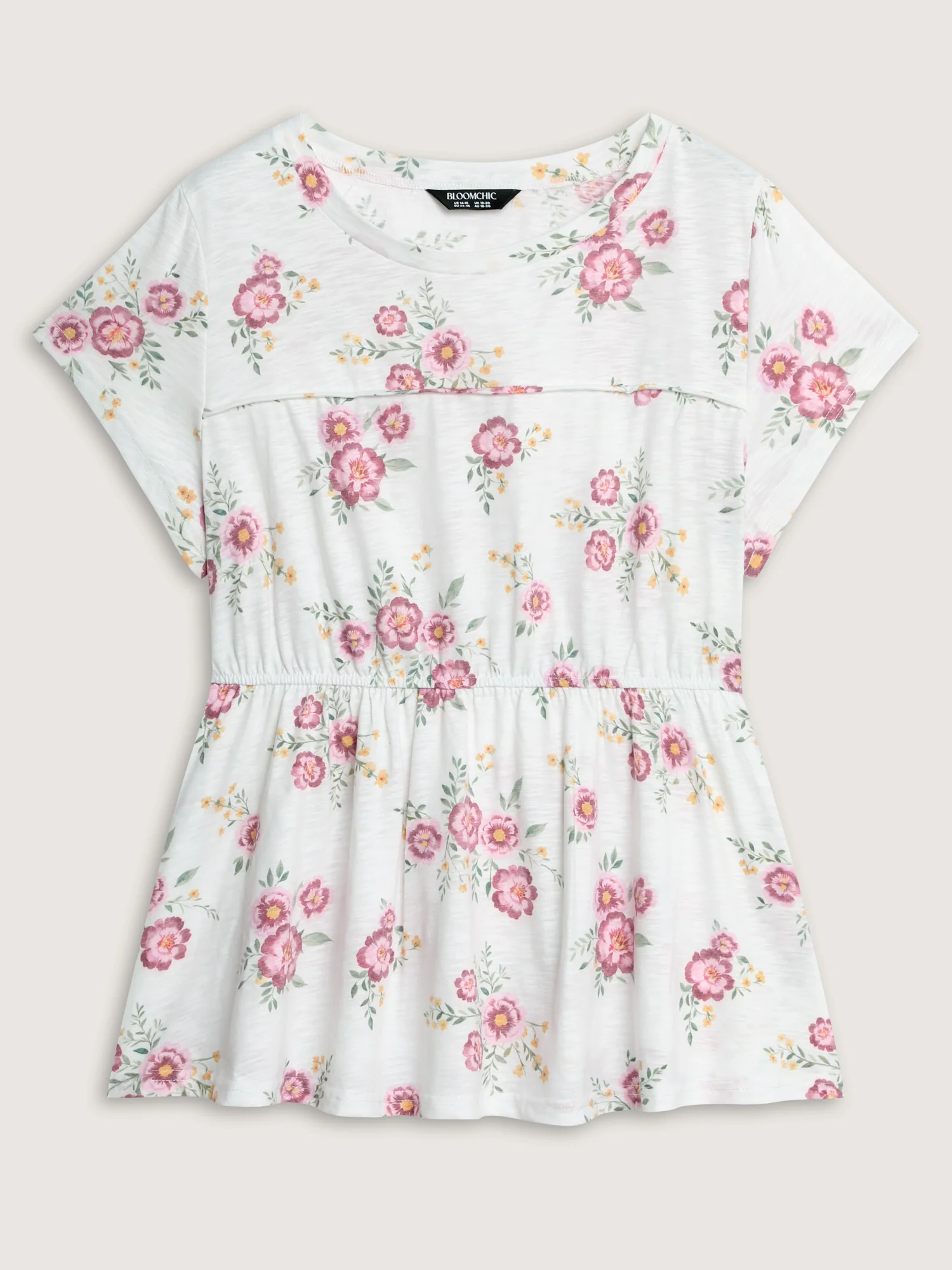 Floral Print Cinched Flared Blouse - Image 6