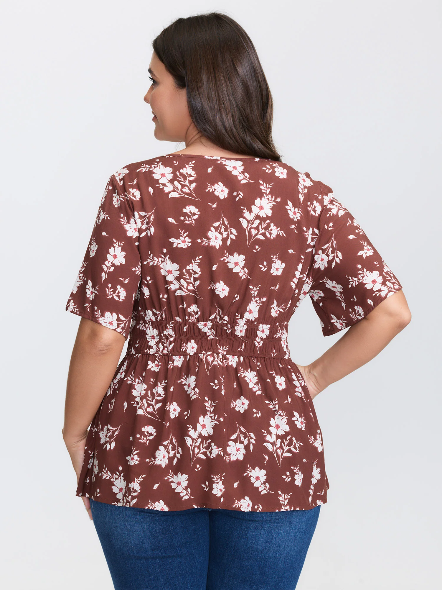 Floral Print Cinched Flared Blouse - Image 4