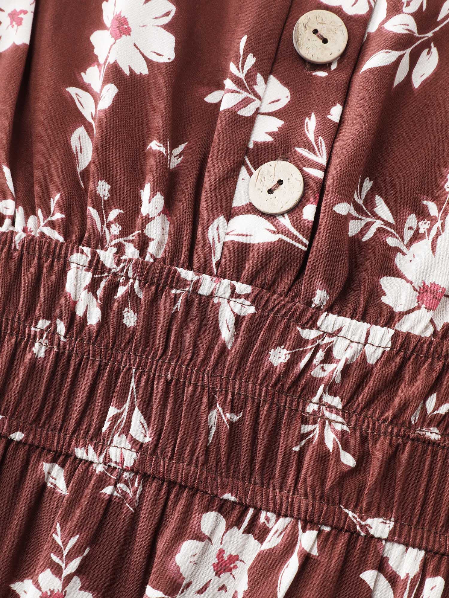 Floral Print Cinched Flared Blouse - Image 5