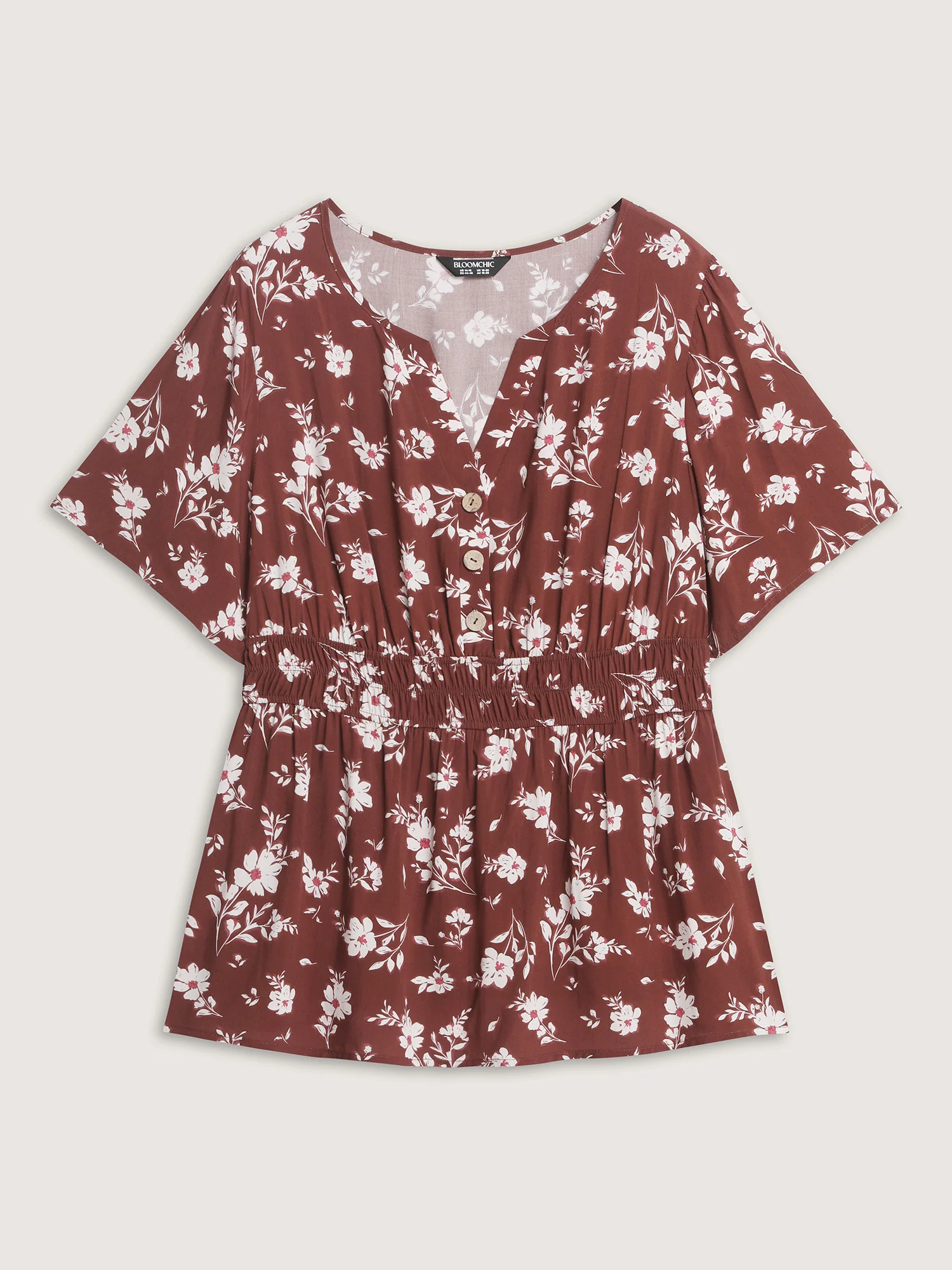 Floral Print Cinched Flared Blouse - Image 6