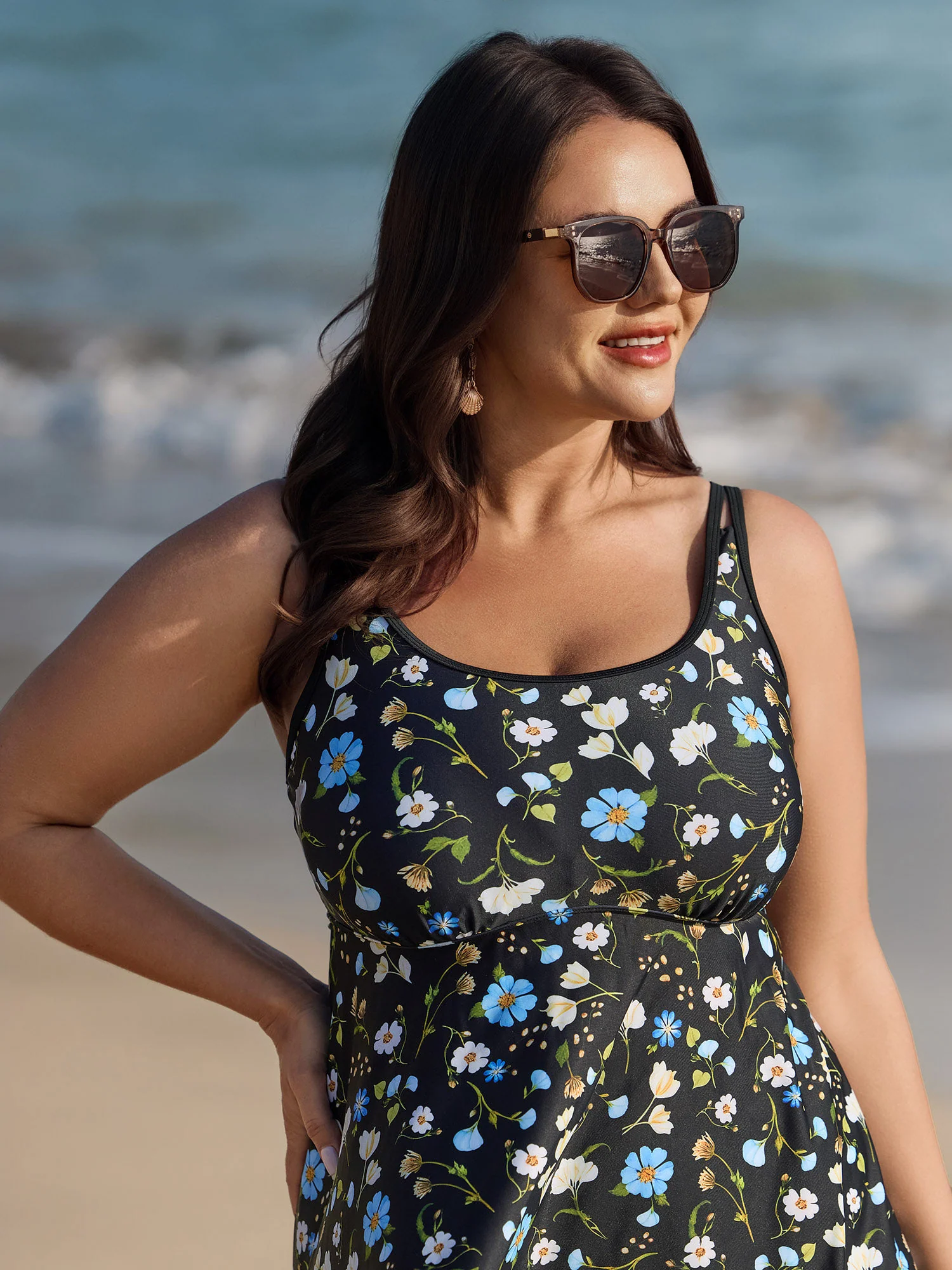 Floral Print Cinched Flared Swim Dress - Image 2