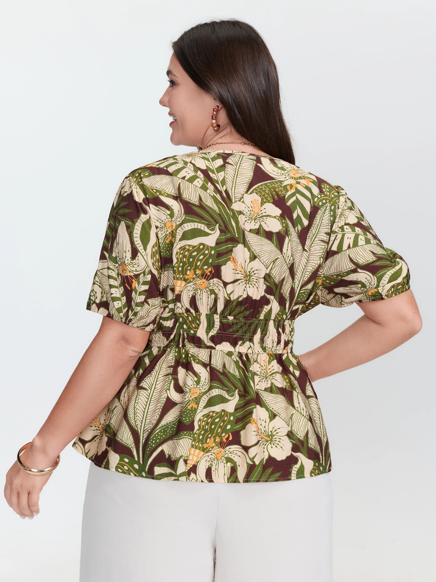 Floral Print Cinched-Waist Blouse - Image 4