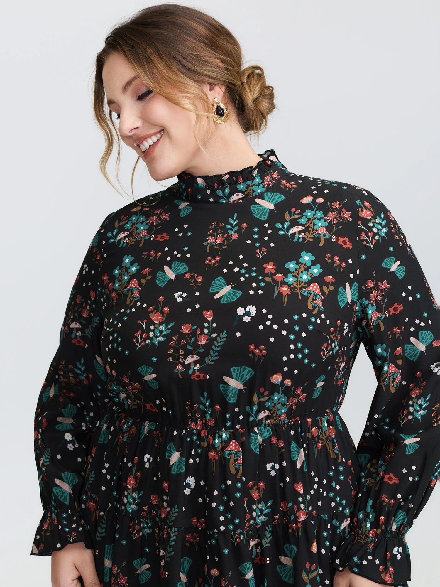Floral Print Cinched-Waist Blouse - Image 2