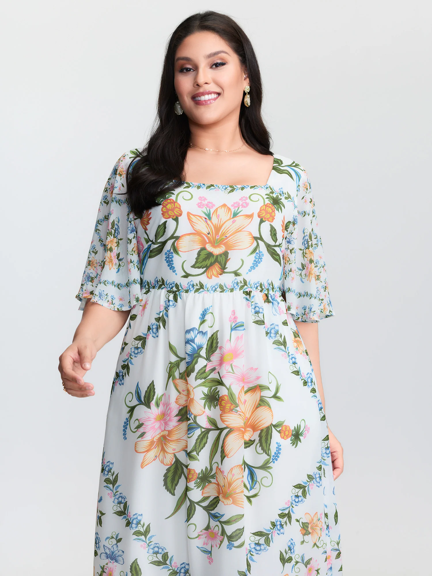 Floral Print Cinched Waist Maxi Dress - Image 2