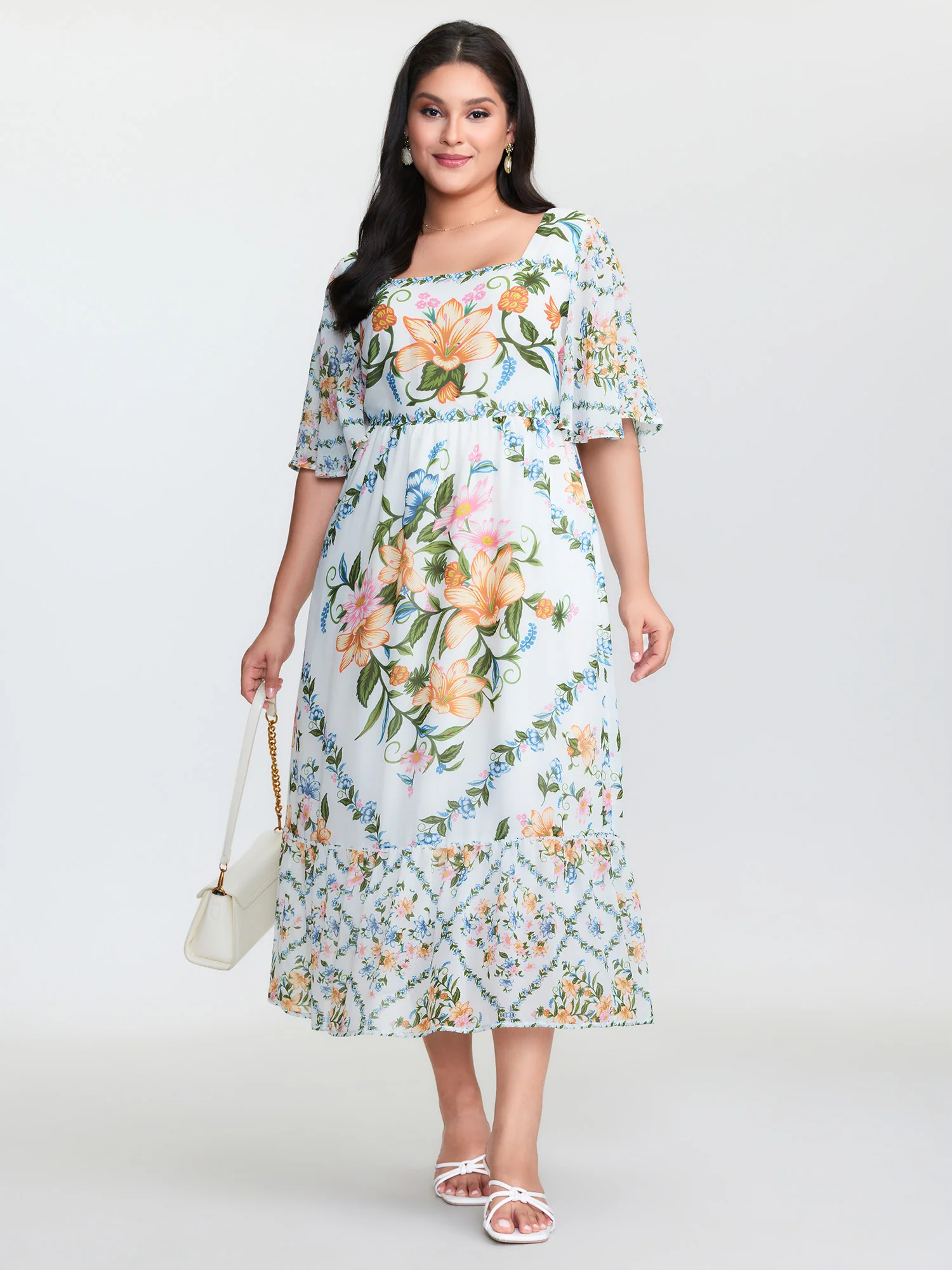 Floral Print Cinched Waist Maxi Dress - Image 4