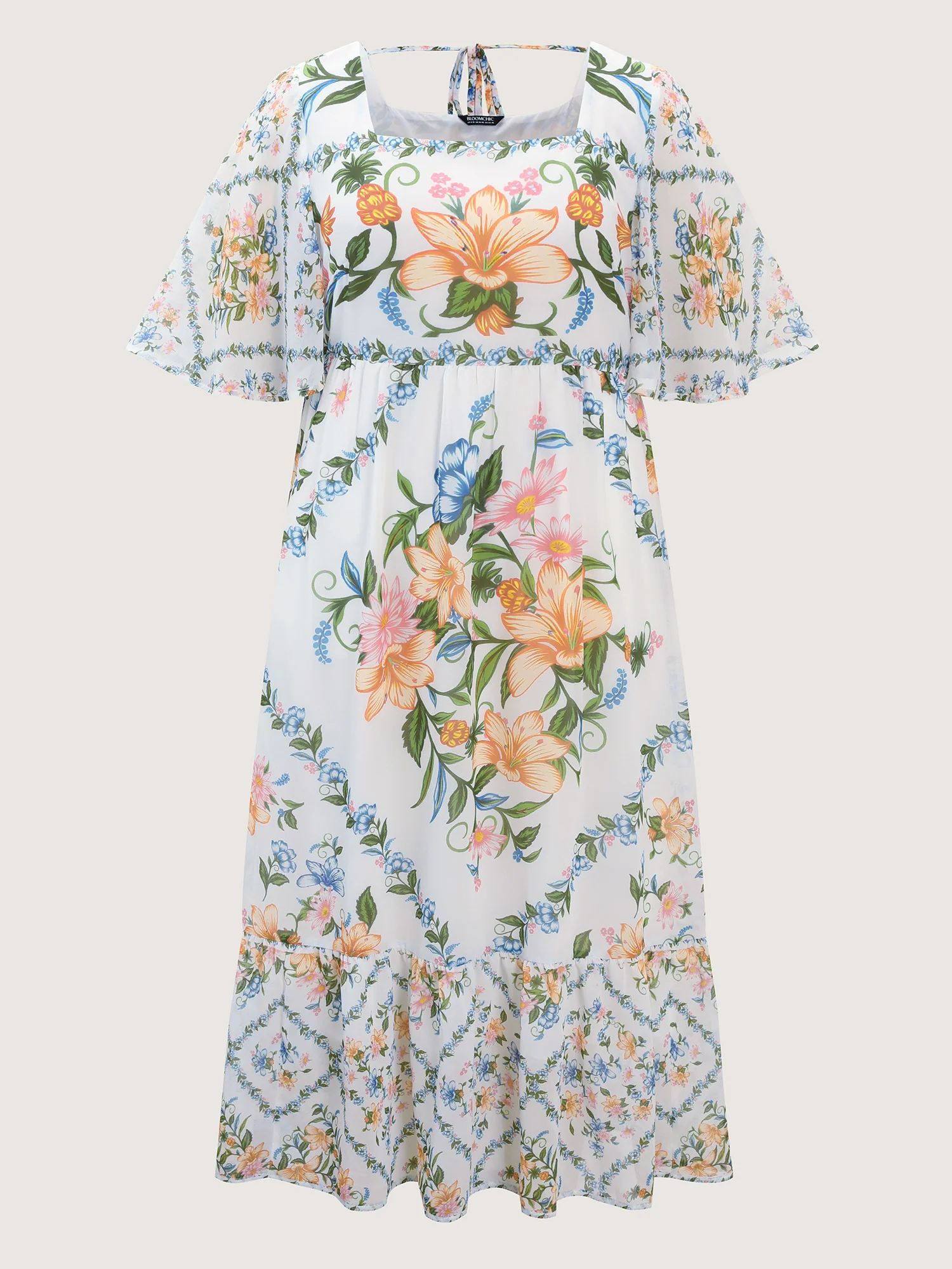 Floral Print Cinched Waist Maxi Dress - Image 8