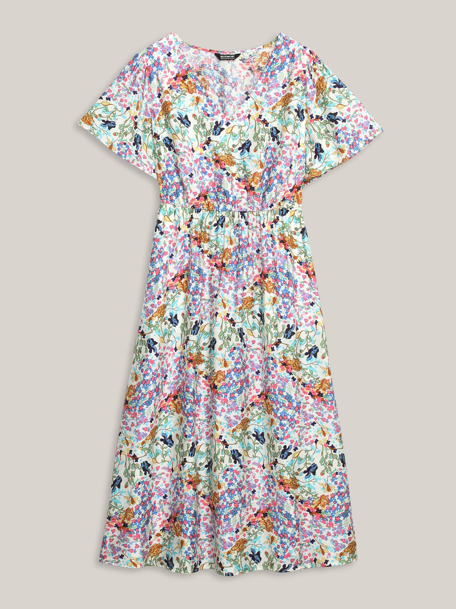 Floral Print Cinched-Waist Pockets Midi Dress - Image 5