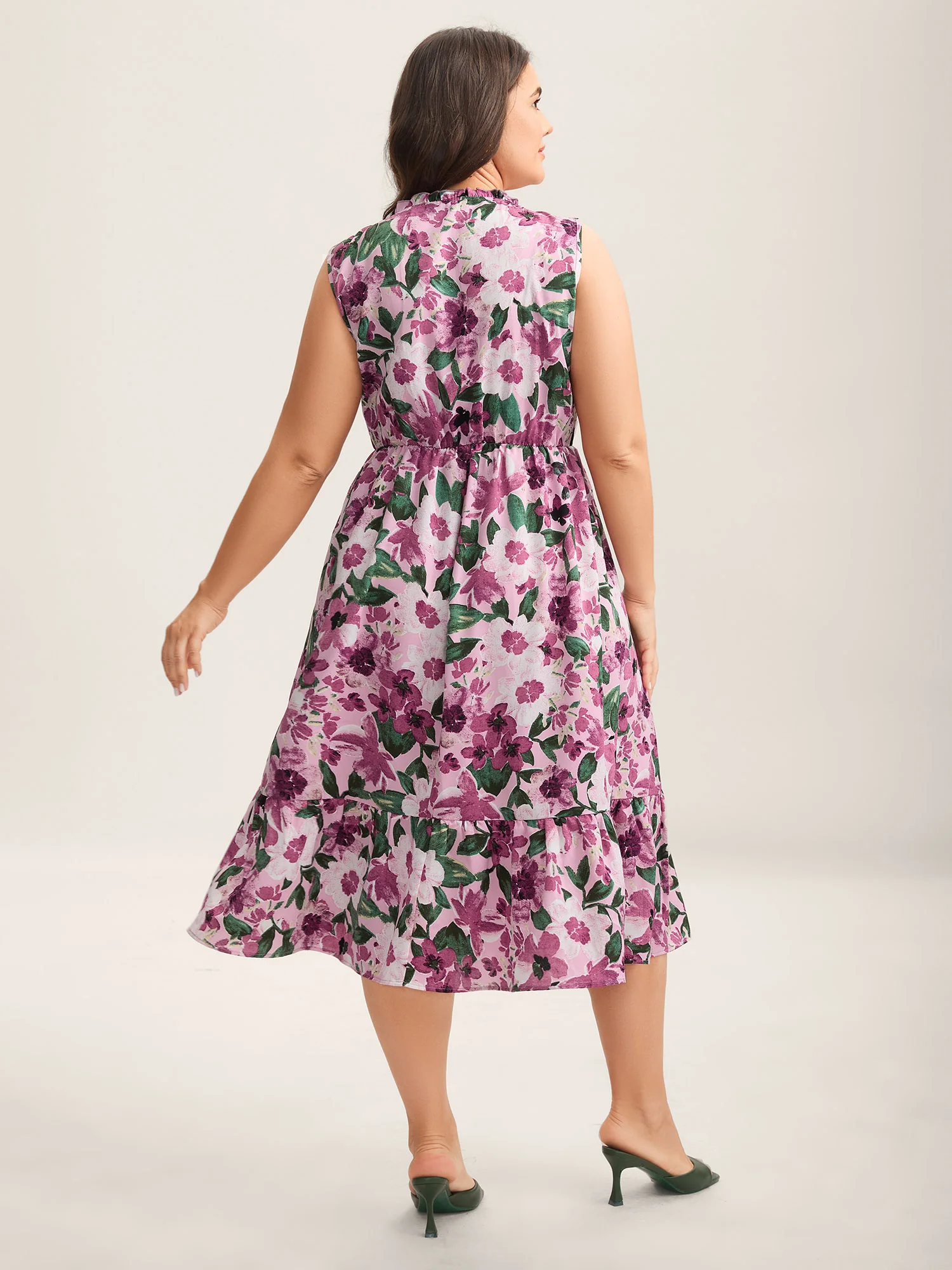 Floral Print Cinched-Waist Pockets Midi Dress - Image 4