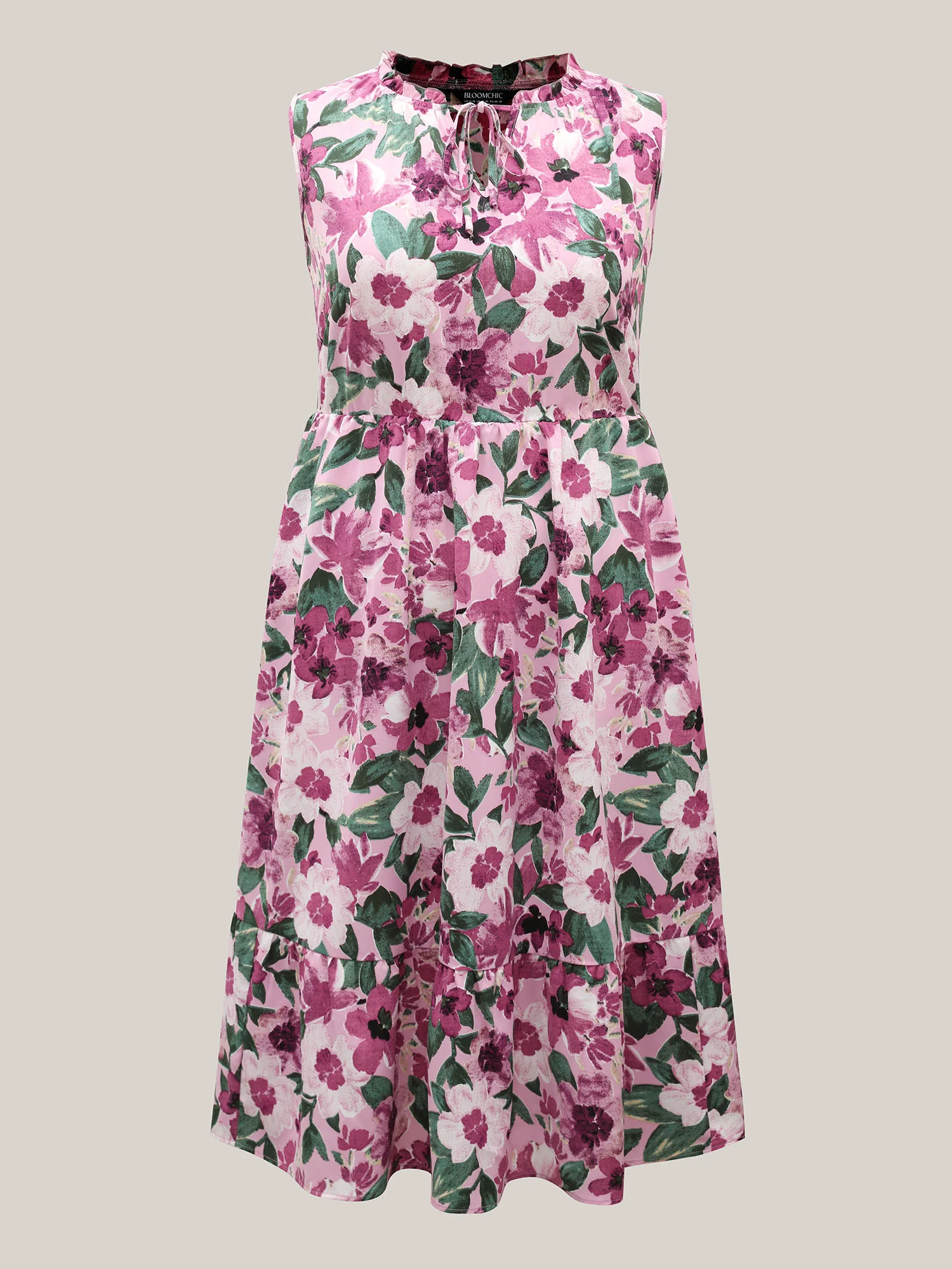Floral Print Cinched-Waist Pockets Midi Dress - Image 5
