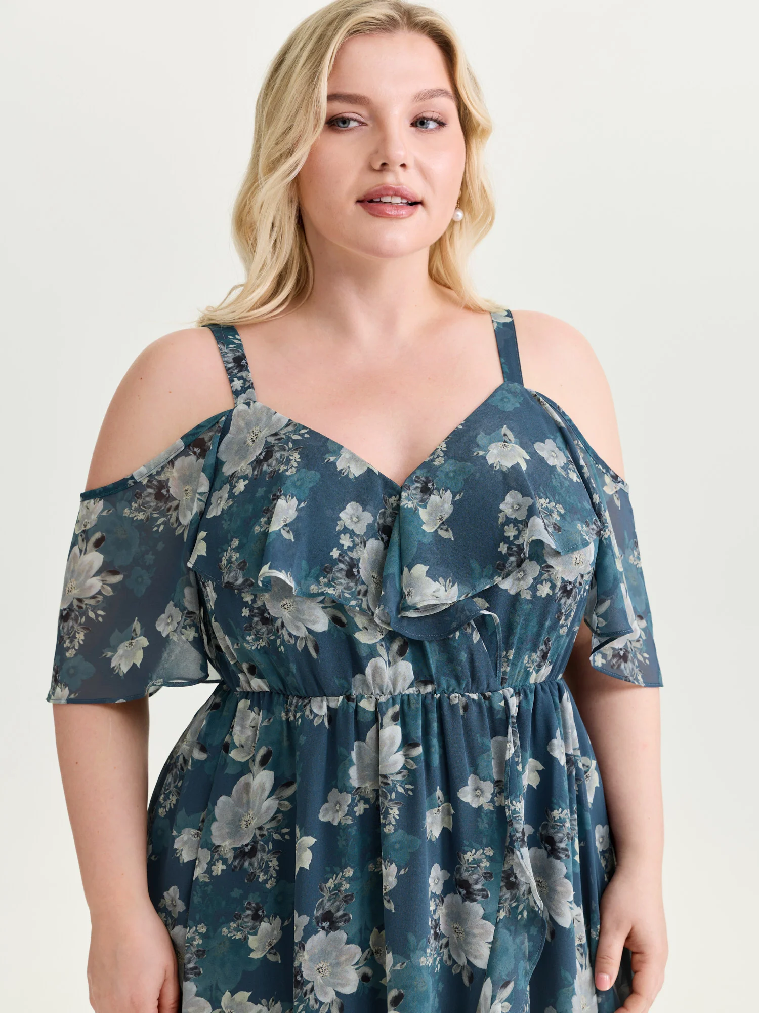 Floral Print Cold-Shoulder Midi Dress - Image 2