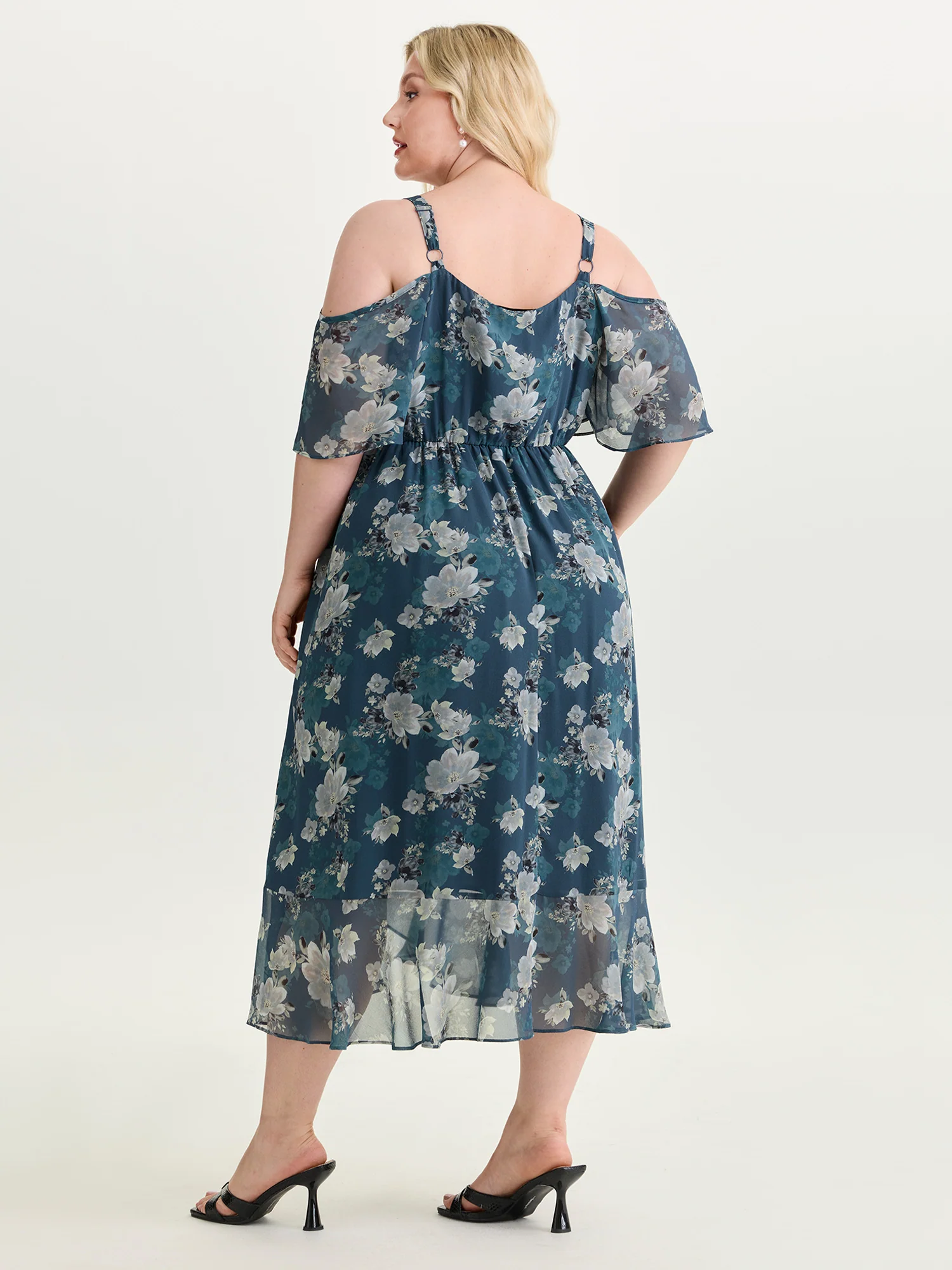 Floral Print Cold-Shoulder Midi Dress - Image 4