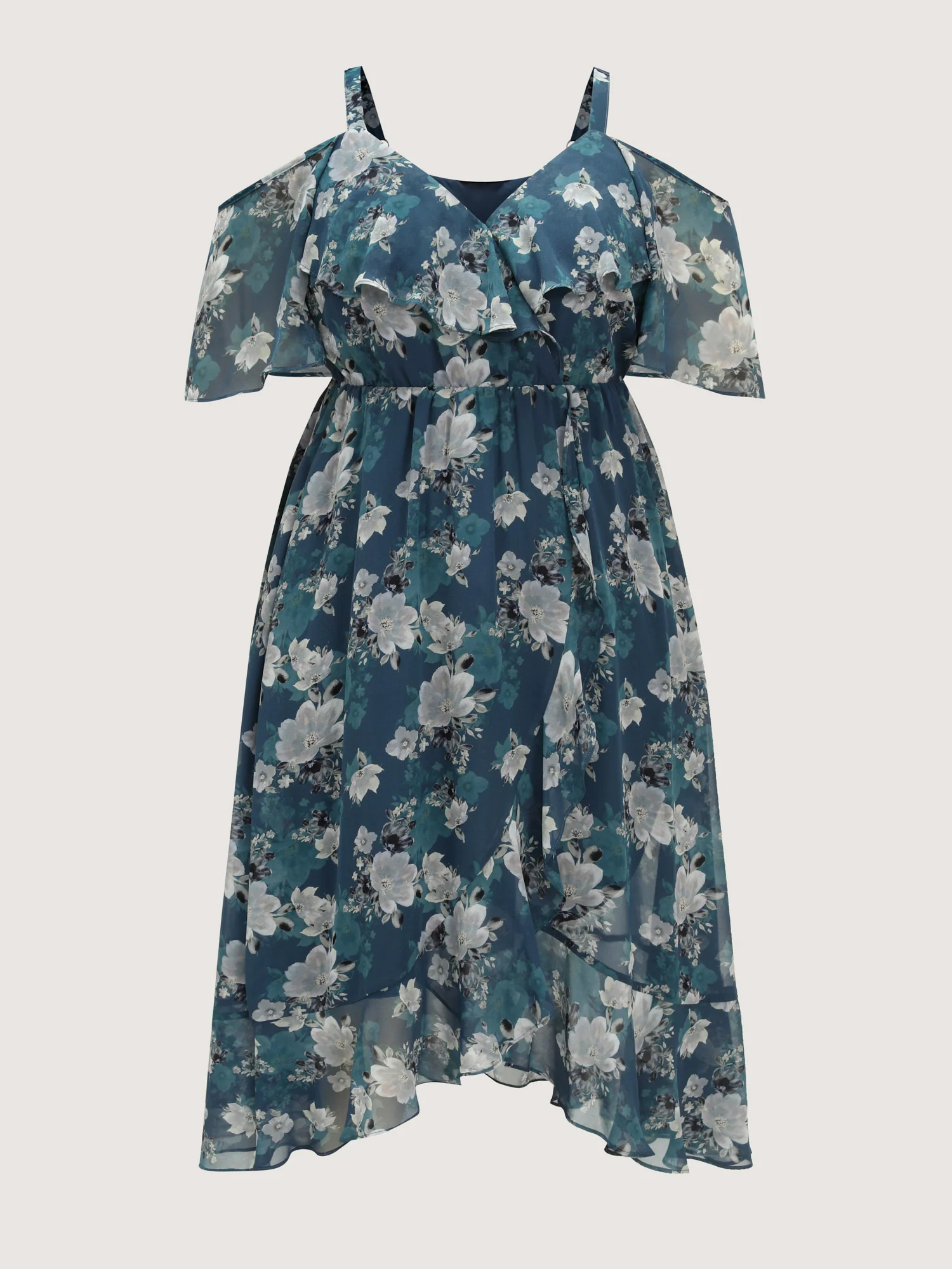 Floral Print Cold-Shoulder Midi Dress - Image 7