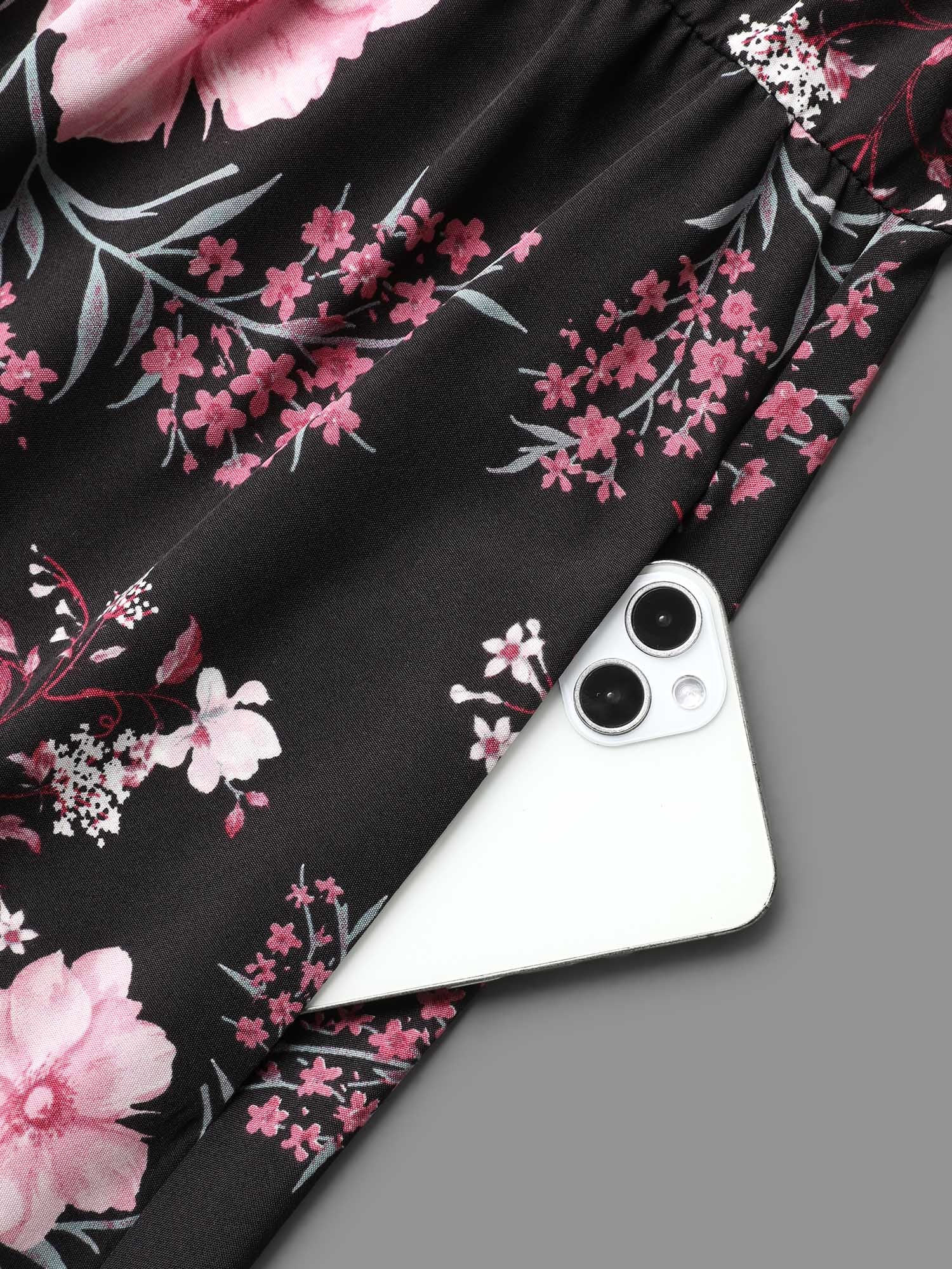Floral Print Cold-Shoulder Pockets Midi Dress - Image 6