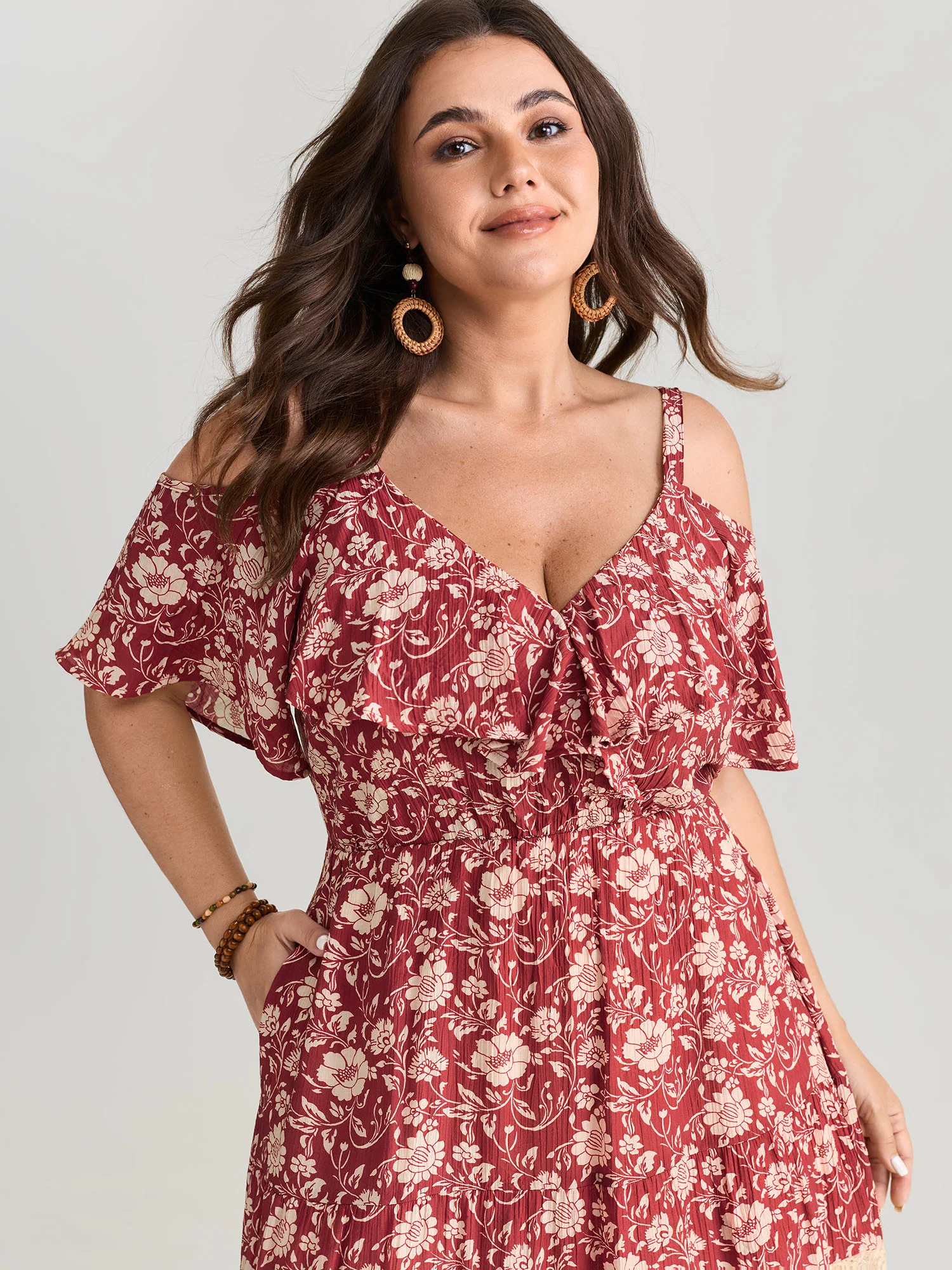Floral Print Cold-Shoulder Ruffled Maxi Dress - Image 2