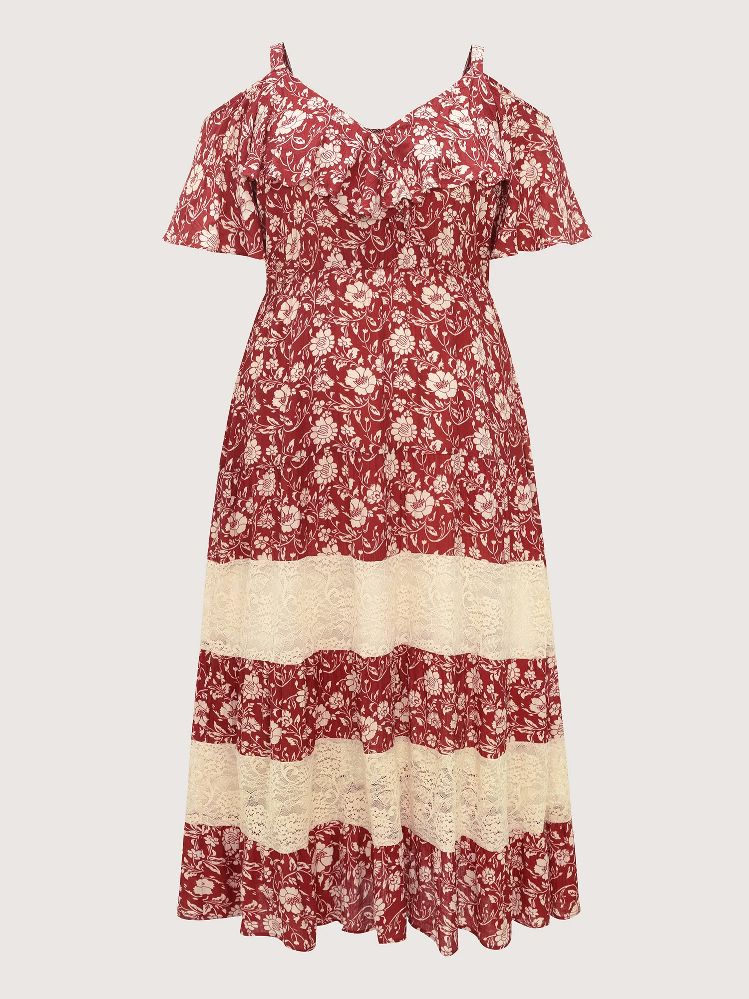 Floral Print Cold-Shoulder Ruffled Maxi Dress - Image 7