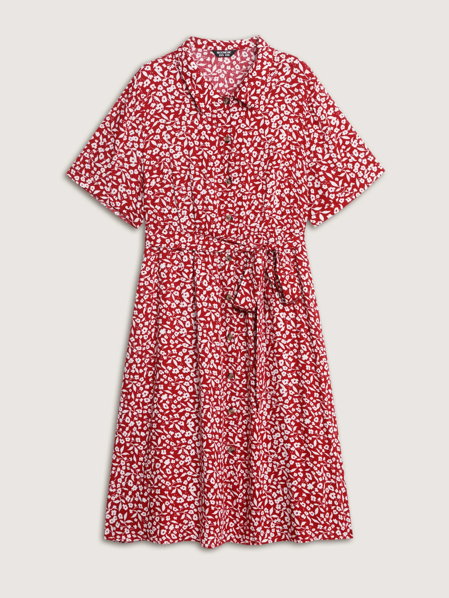 Floral Print Collar Midi Shirt Dress - Image 7