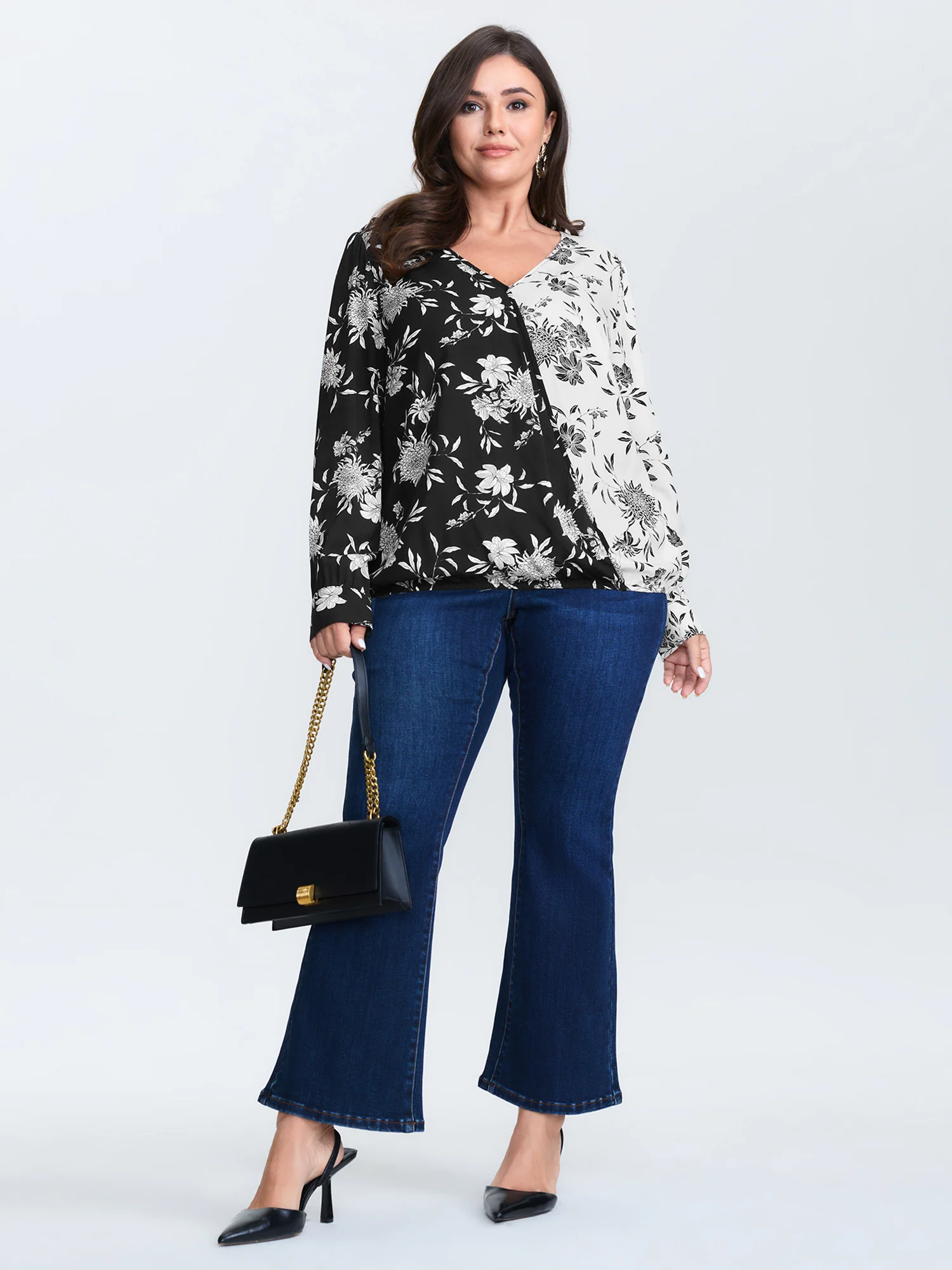 Floral Print Color Block Blouse - Image 2