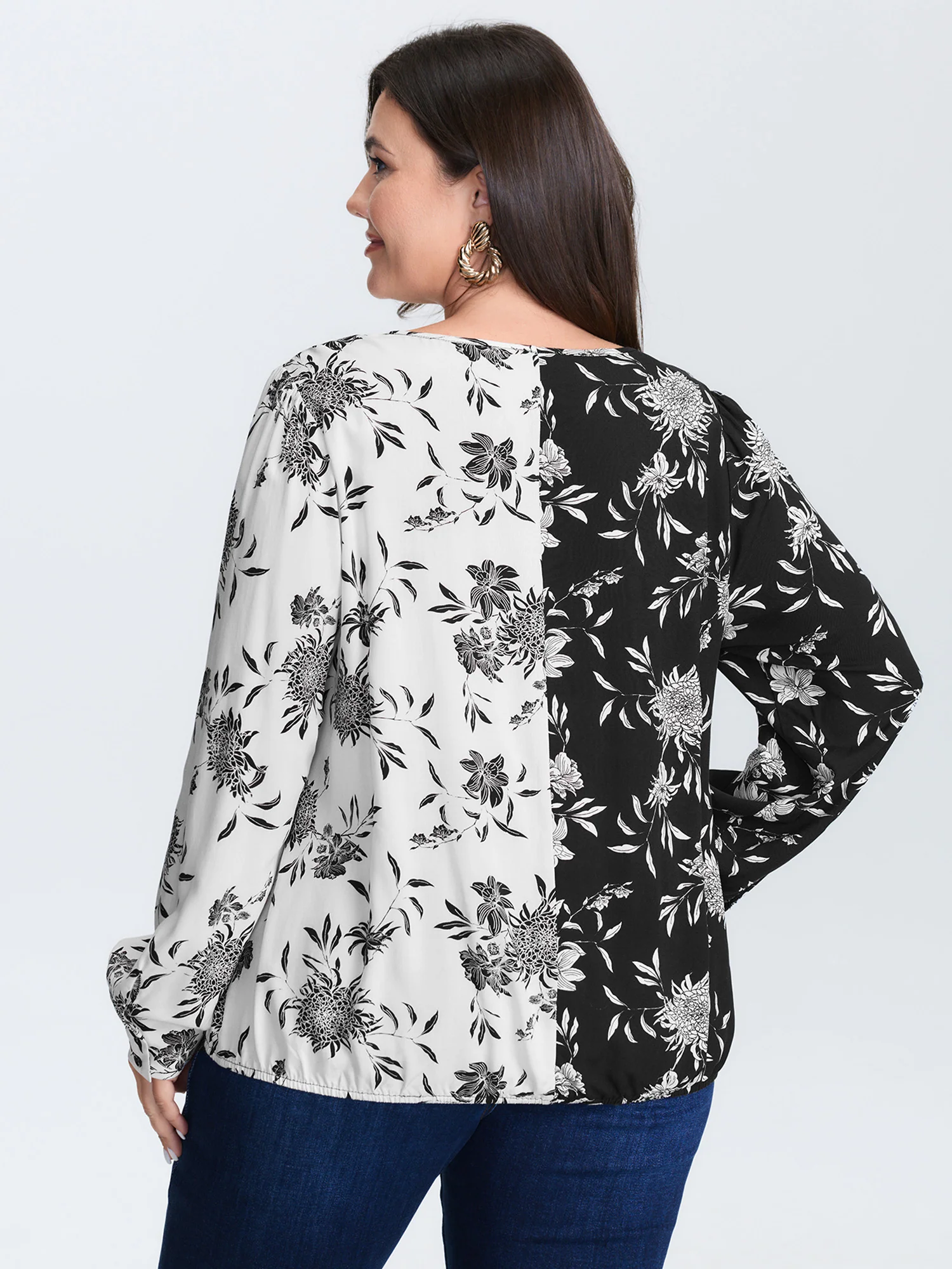Floral Print Color Block Blouse - Image 4